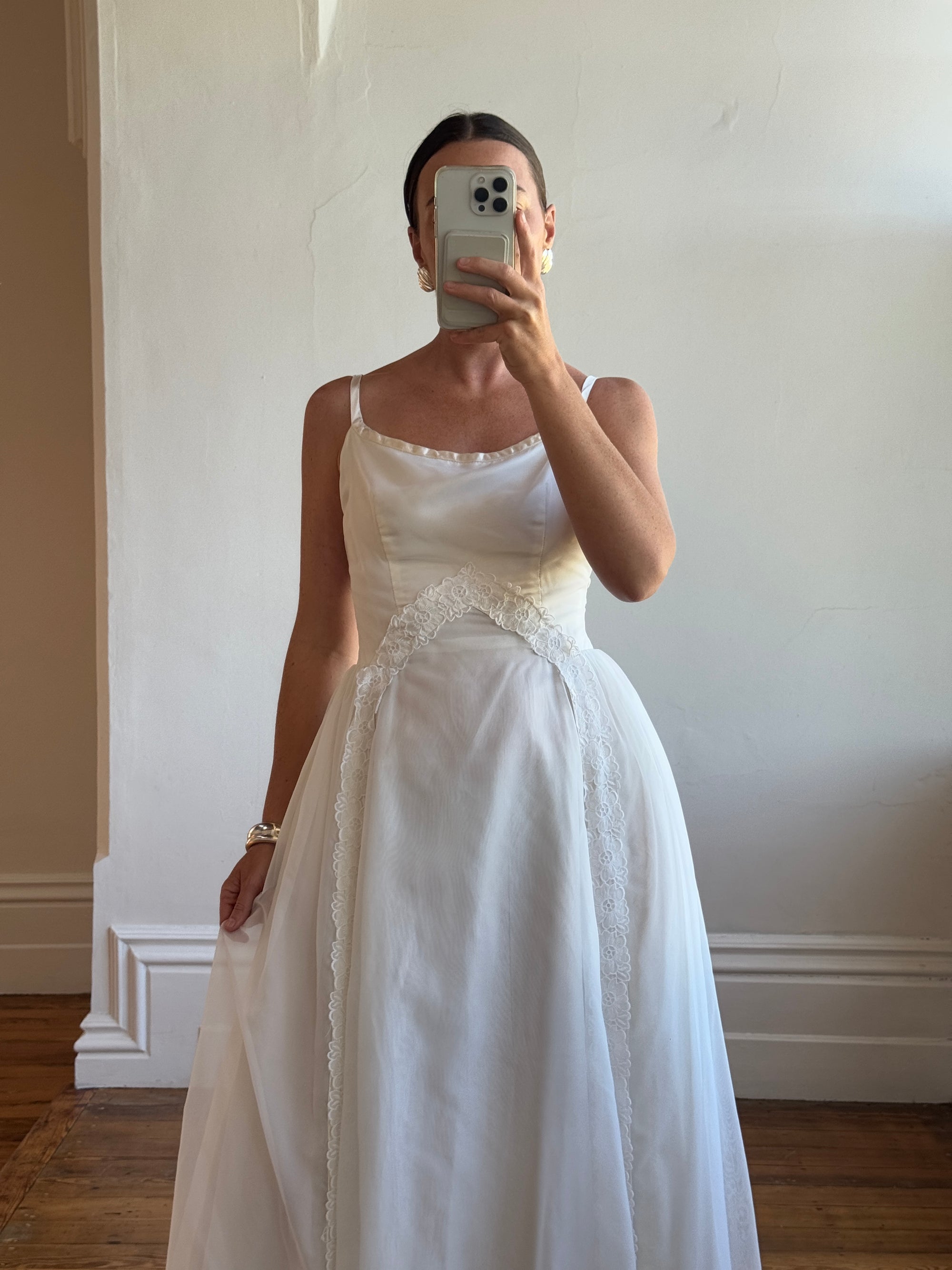 Vintage 60s Strappy Lace Wedding Dress