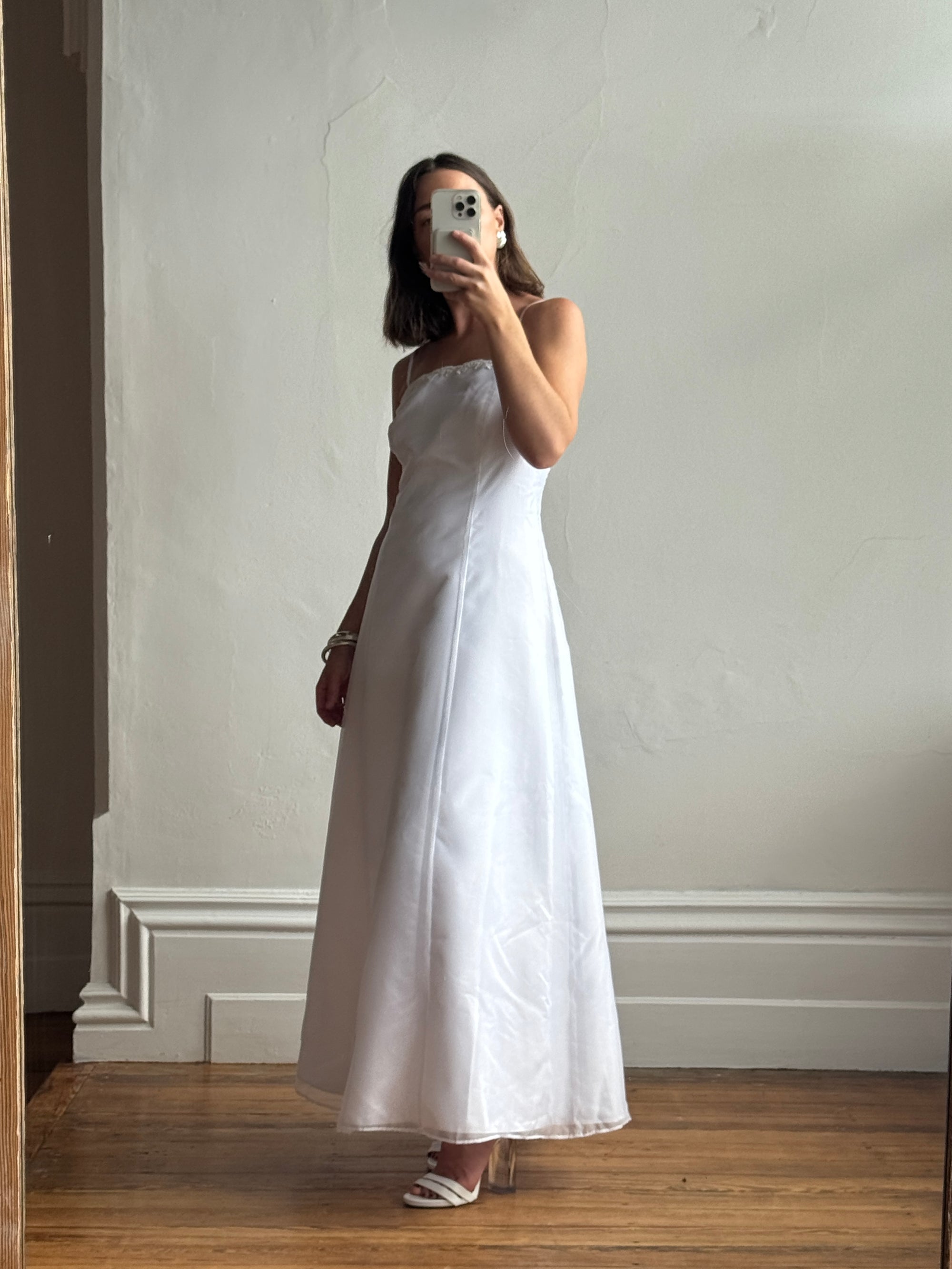 Vintage 90s Square Cut Lace Up Slip Wedding Dress