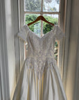 Vintage 90s Embellished Off Shoulder Satin Wedding Gown