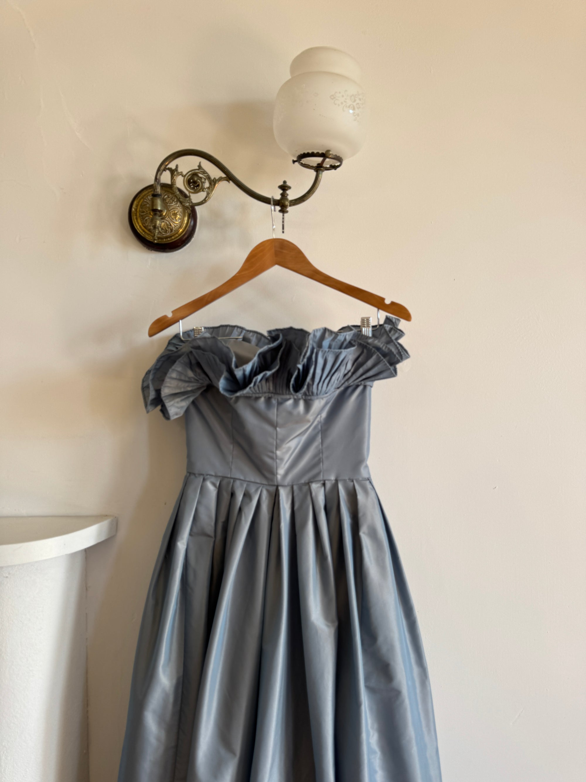 Vintage 80s Taffeta Gown Duck Egg Blue