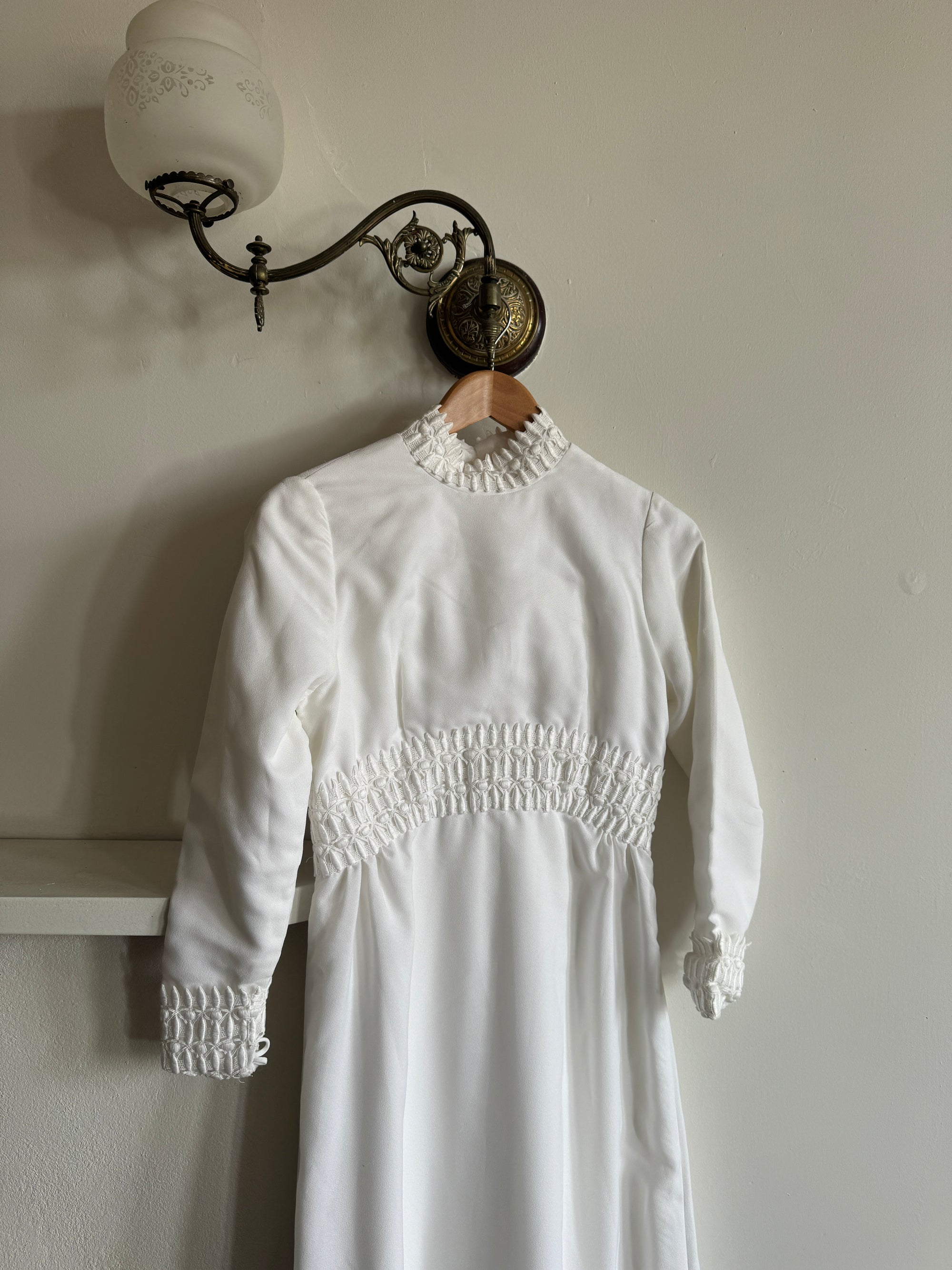 Vintage 60s High Front Embroidered Wedding Dress