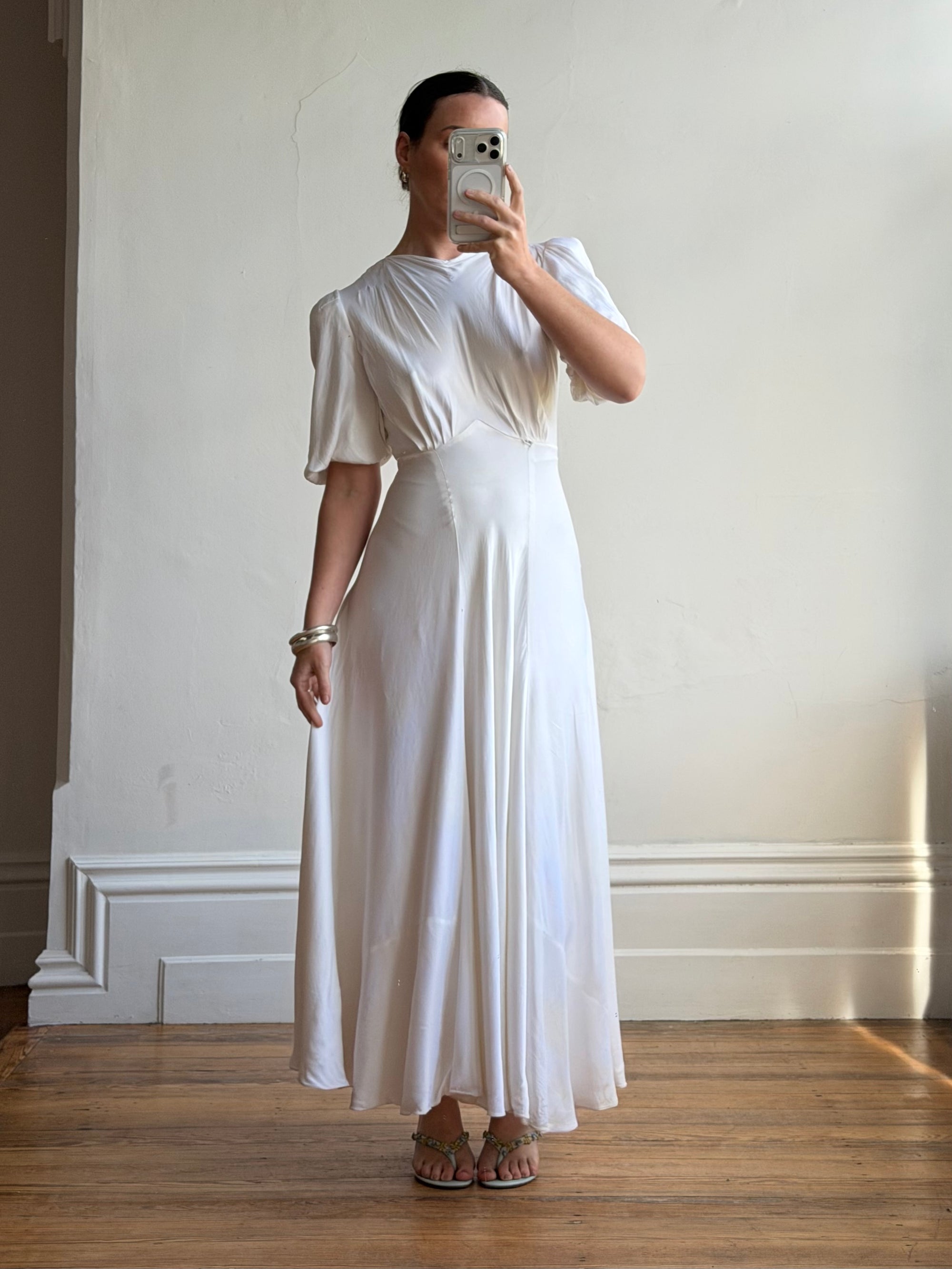 Vintage 40s Minimal Puff Sleeve Bias Wedding Dress