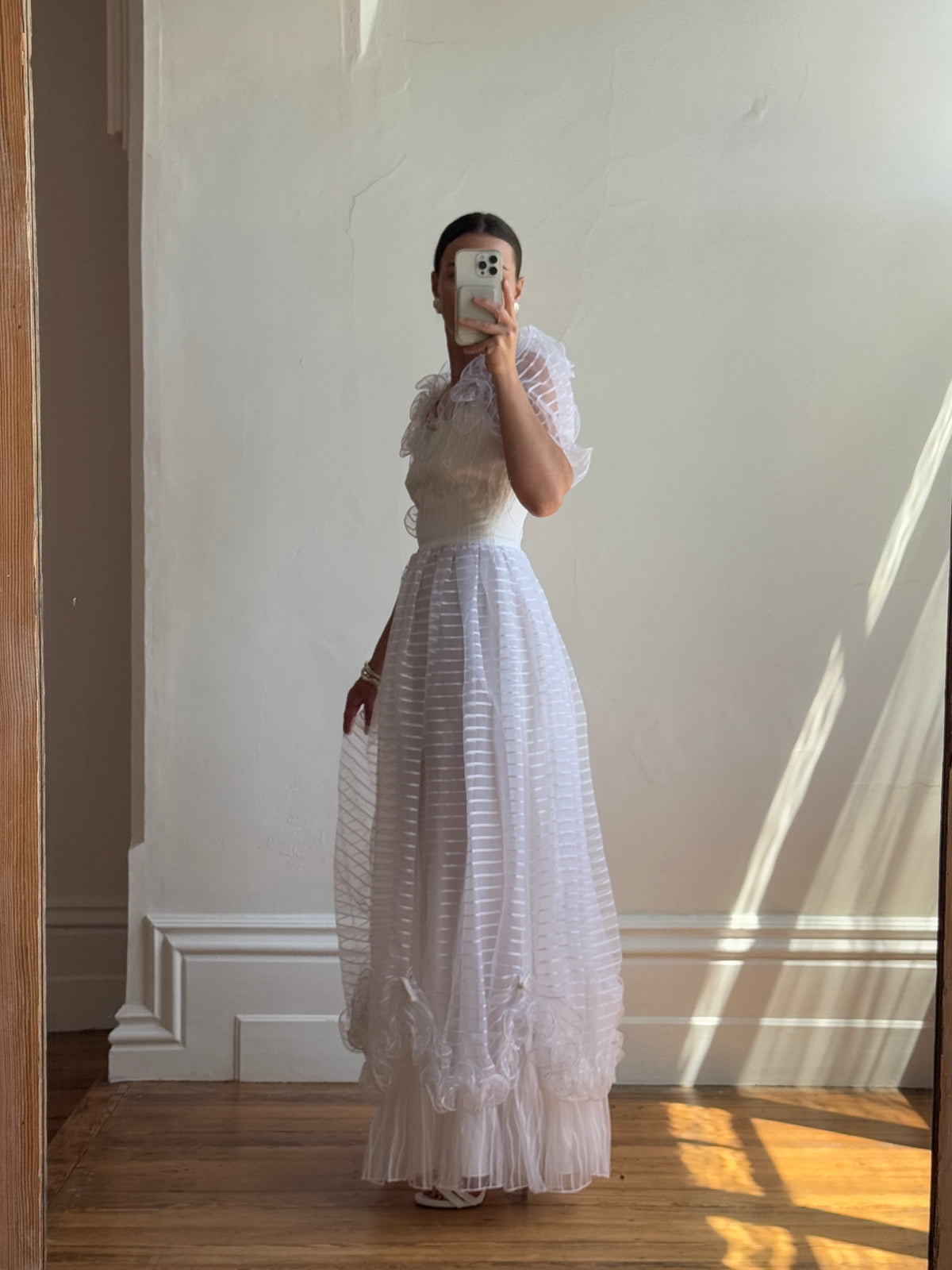 Vintage 70s Organza Sheer Stripe Wedding Dress – Call Me The Breeze Vintage 70s Organza Sheer Stripe Wedding Dress – Call Me The Breeze