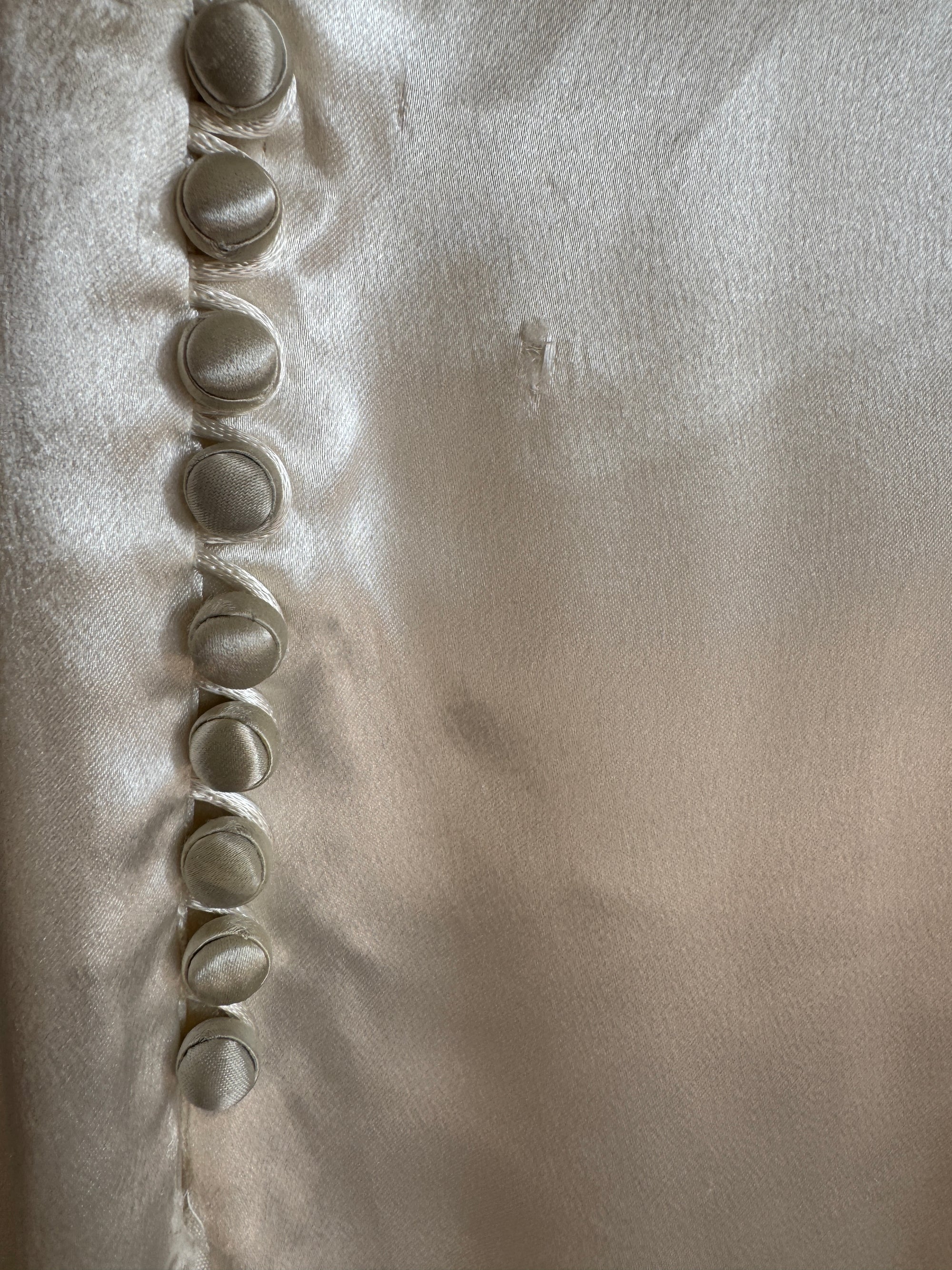 Vintage 40s Liquid Satin Beaded Wedding Gown with Chapel Train