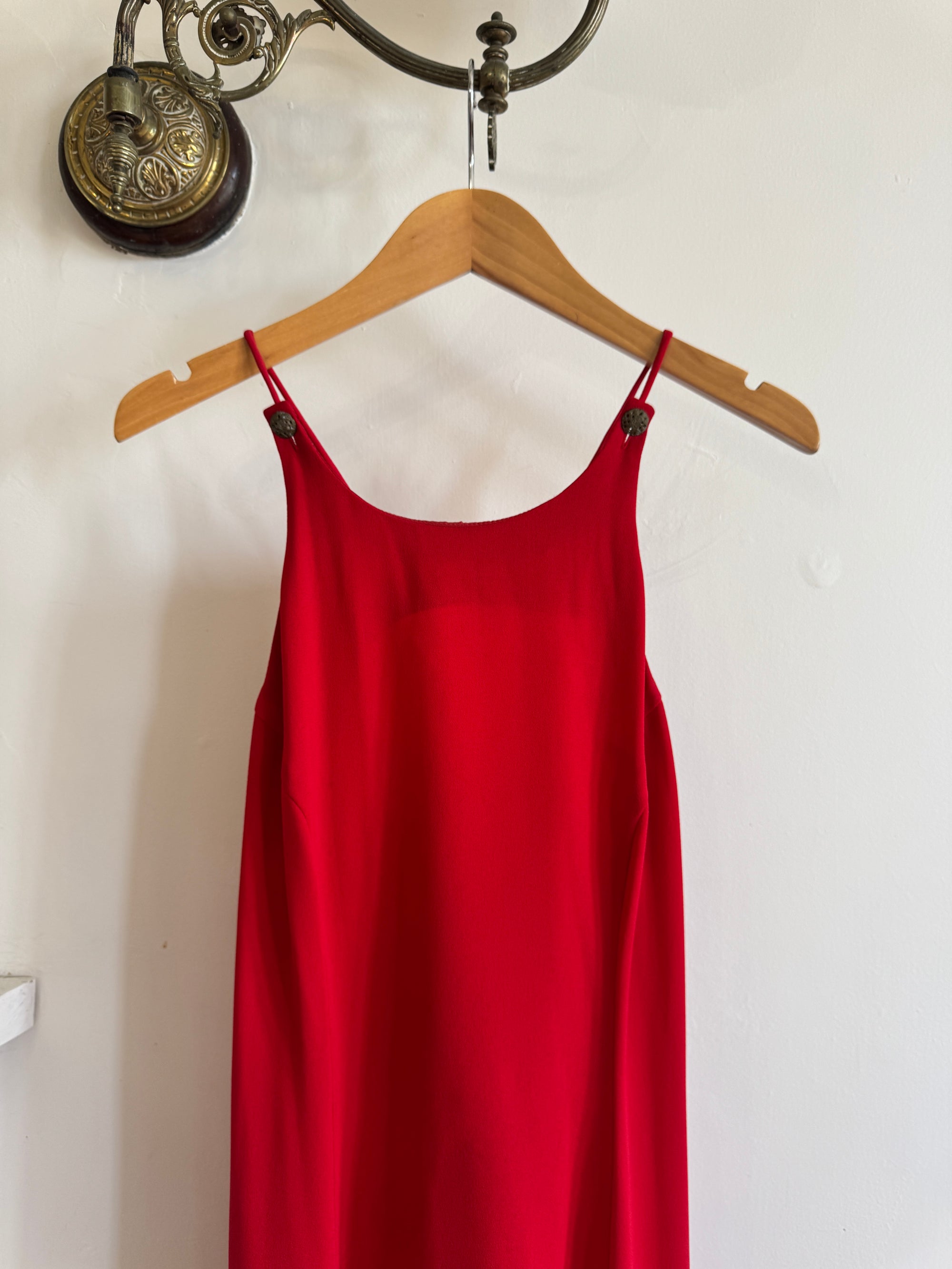 Vintage 90s Crimson Crepe High Front Dress