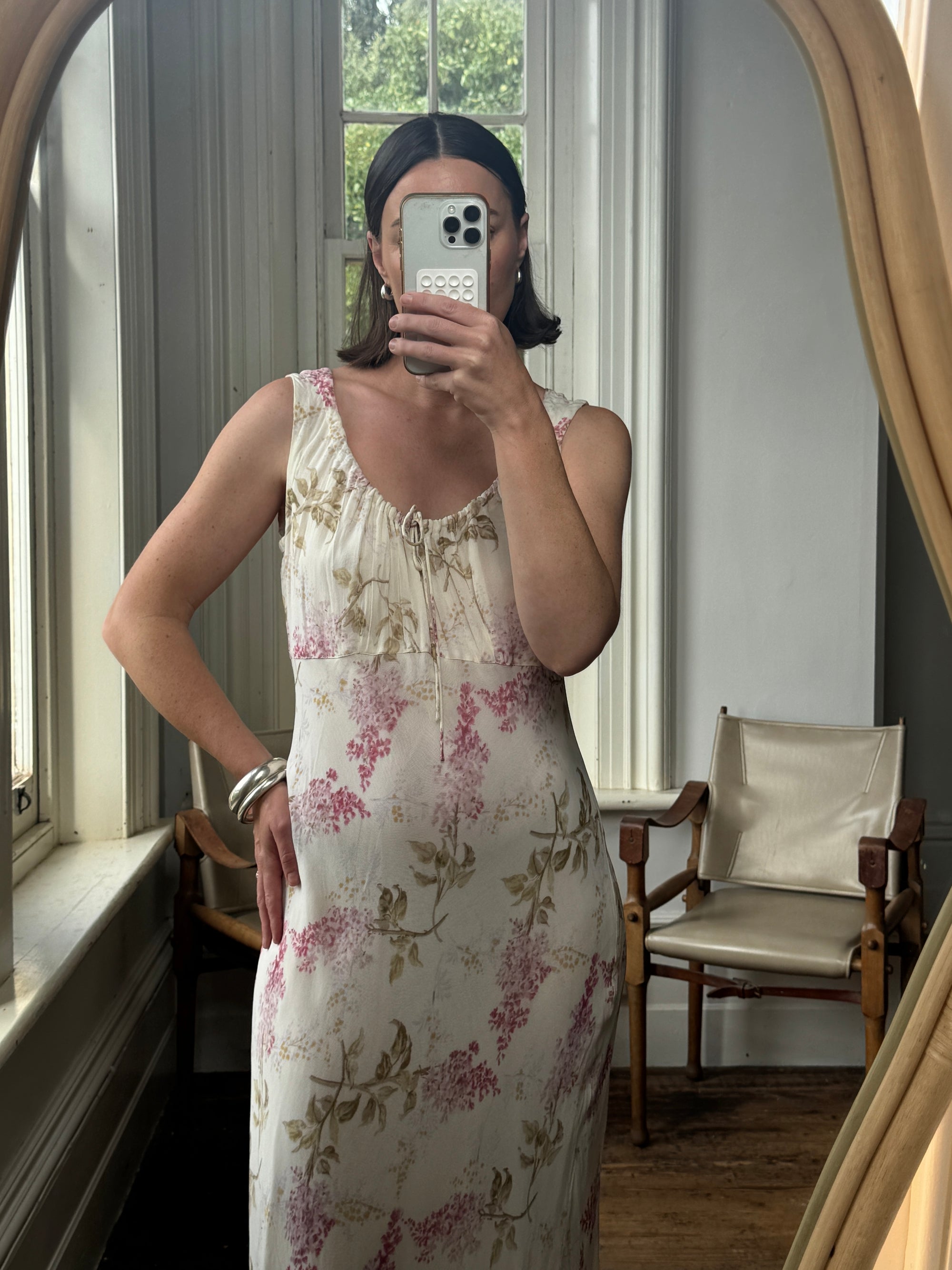 Vintage 90s Milkmaid Dress Creme Floral