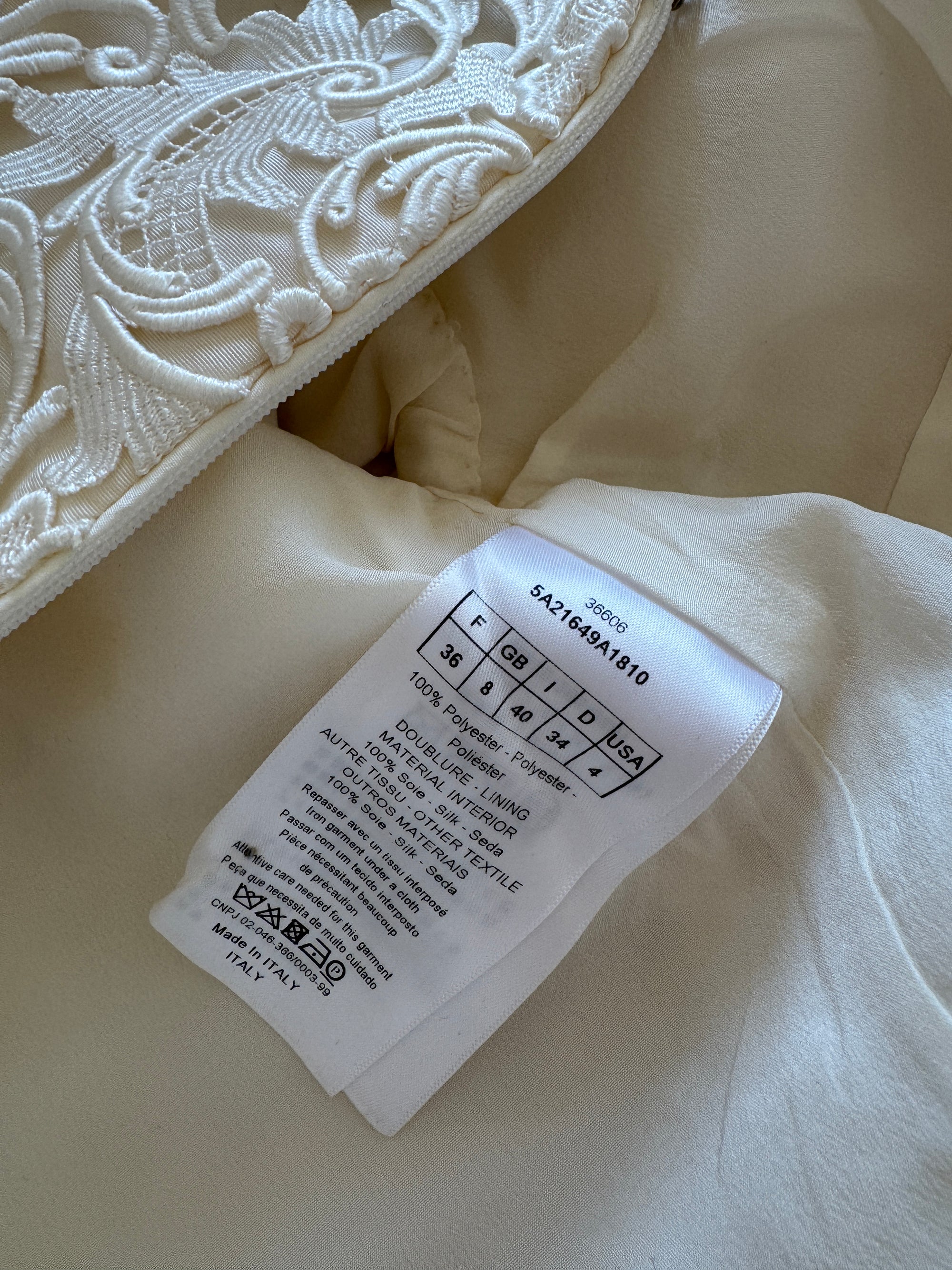 Vintage 90s Christian Dior Guipure Lace Structured Bridal Mini Creme