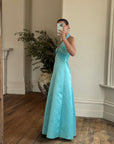 Vintage 90s A-Line Aqua Prom Dress with Rhinestones