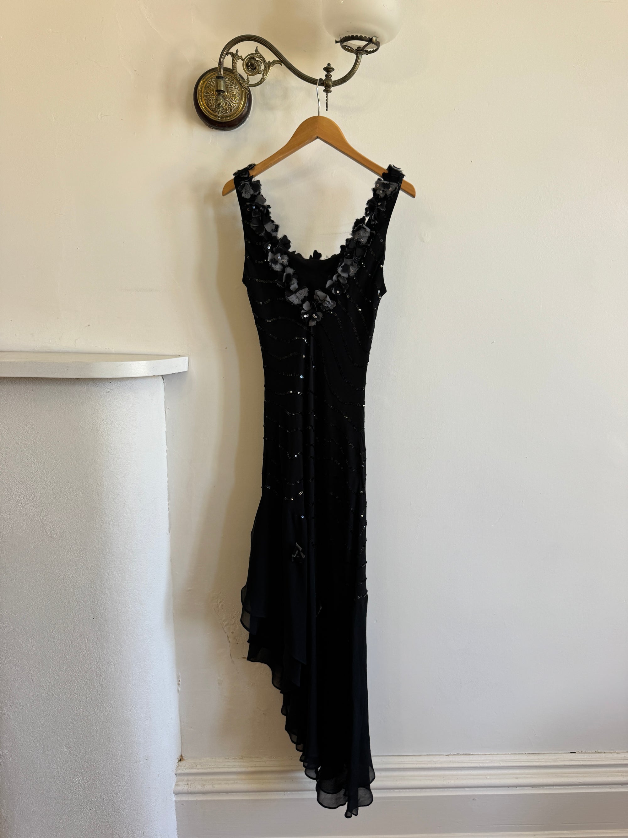 Vintage Y2K Pure Silk Sequin Fairy Dress Noir