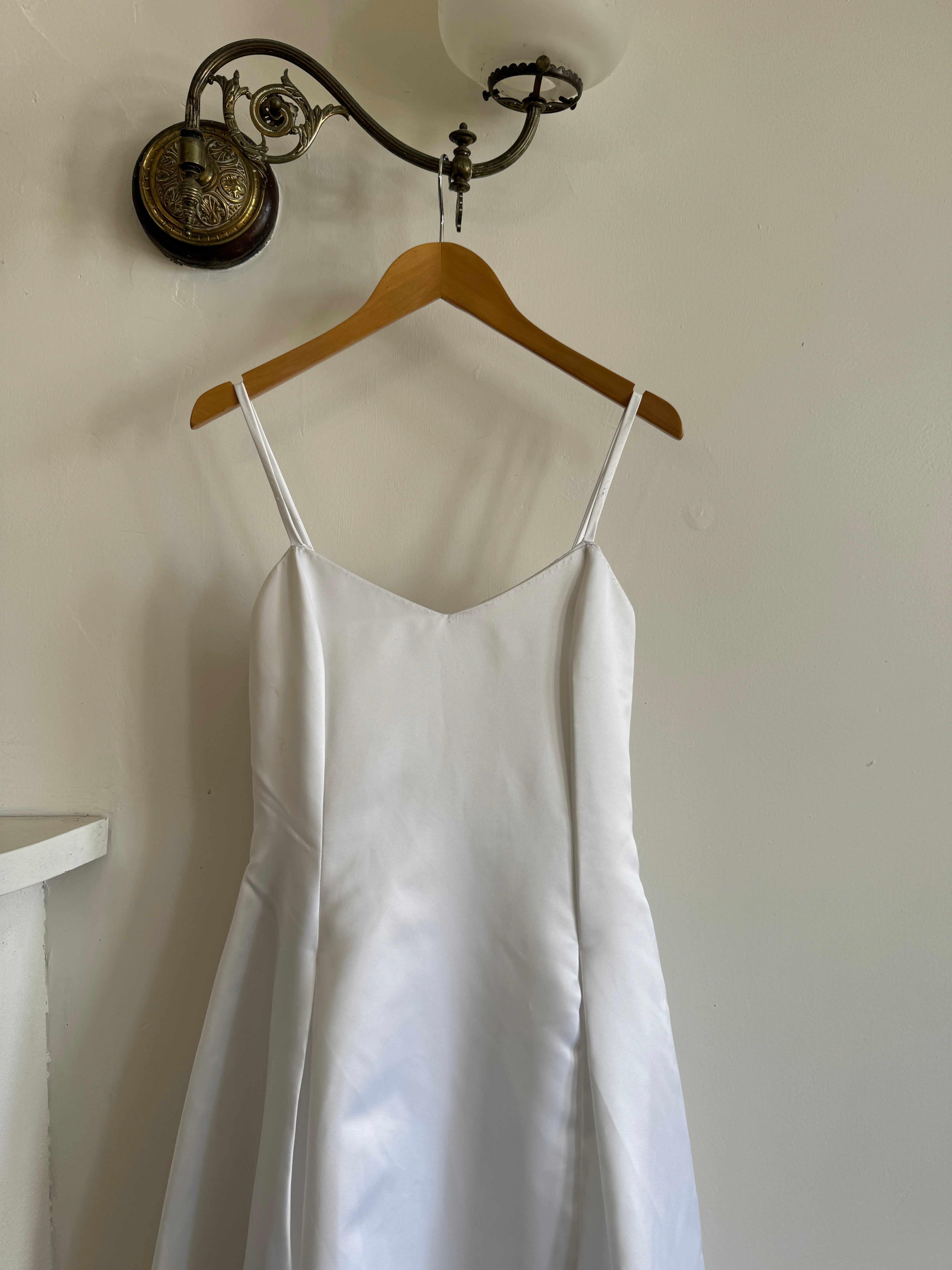 Vintage 90s Satin Strappy Pleated Wedding Dress