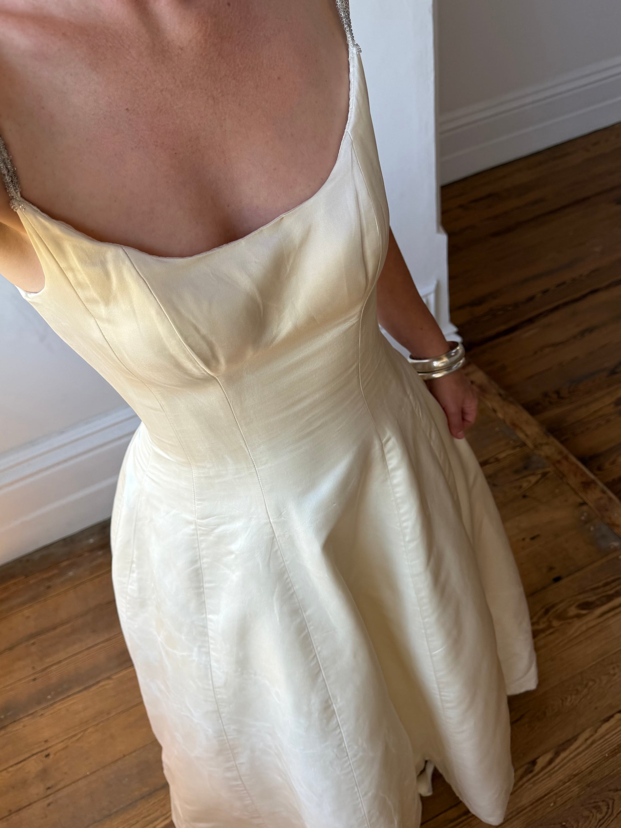 Vintage 90s Pure Silk Couture Diamante Wedding Gown