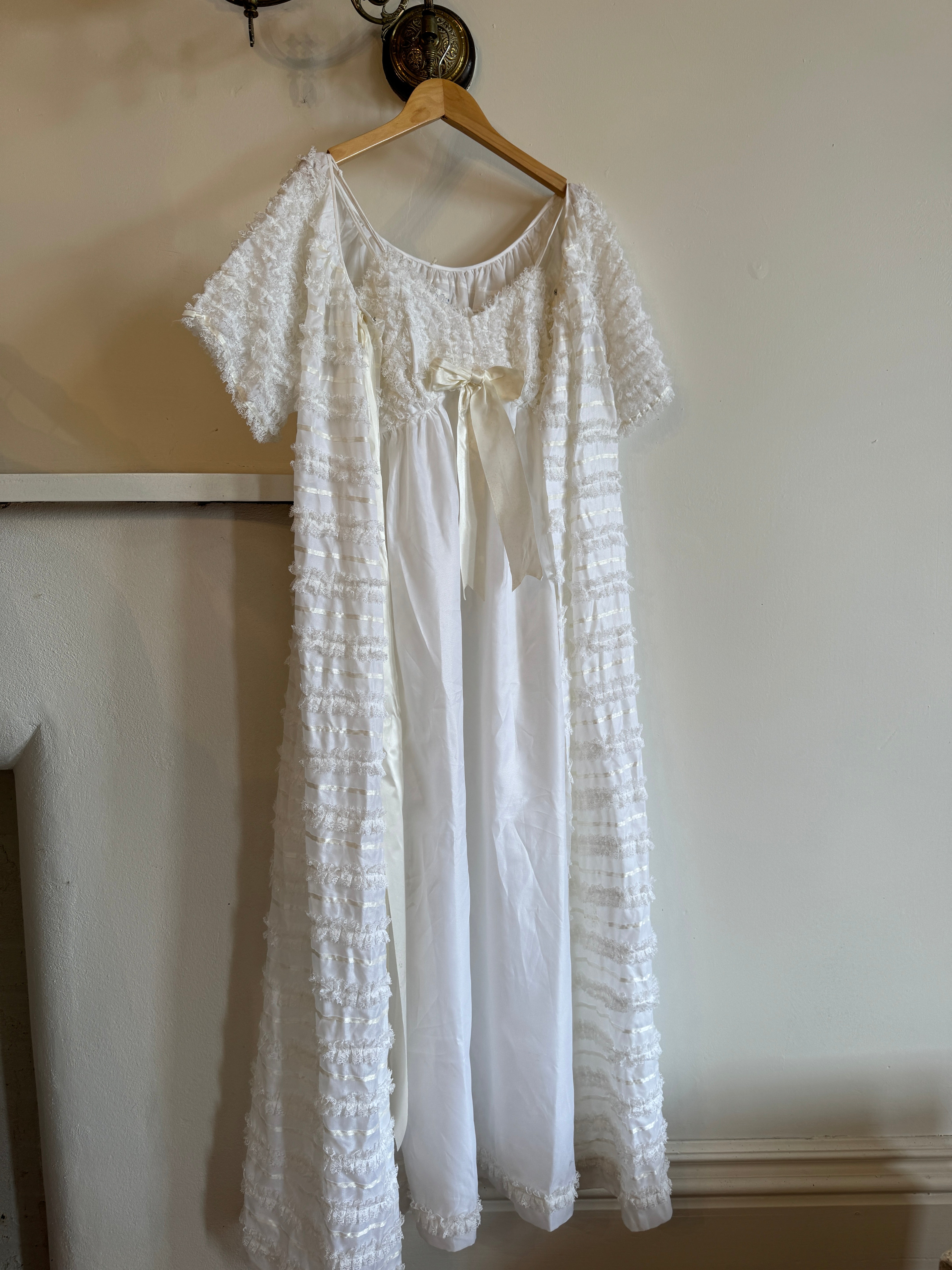 Vintage 50s Ruffled Evening Slip Dress and Robe Set