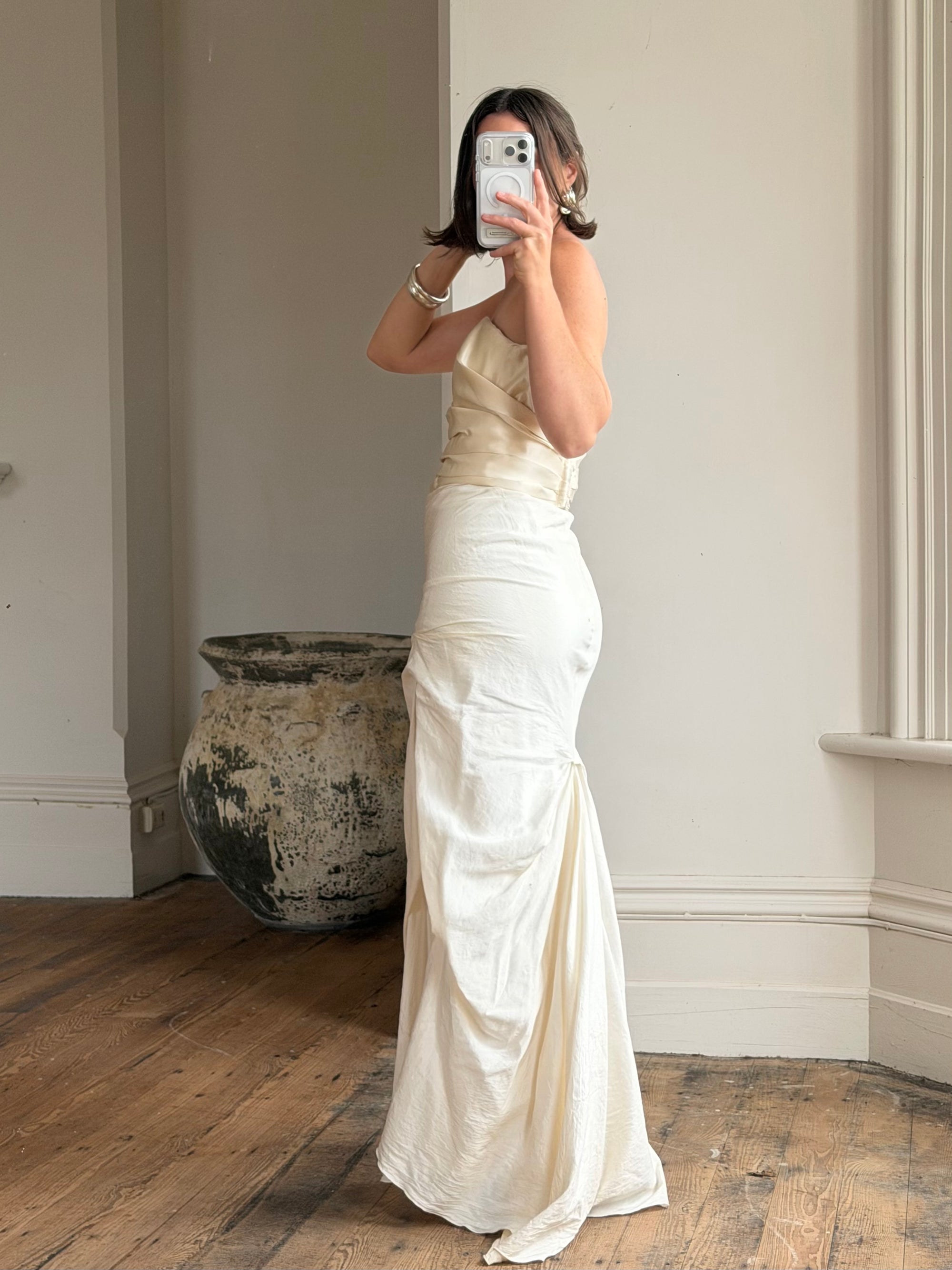 Vintage 90s Satin Bustier and Pure Silk Bridal Skirt Meringue