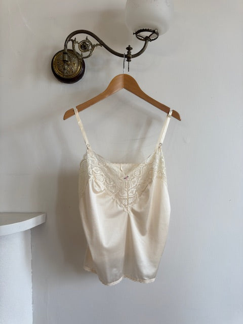 Vintage 80s Satin Ivory Lace Cami