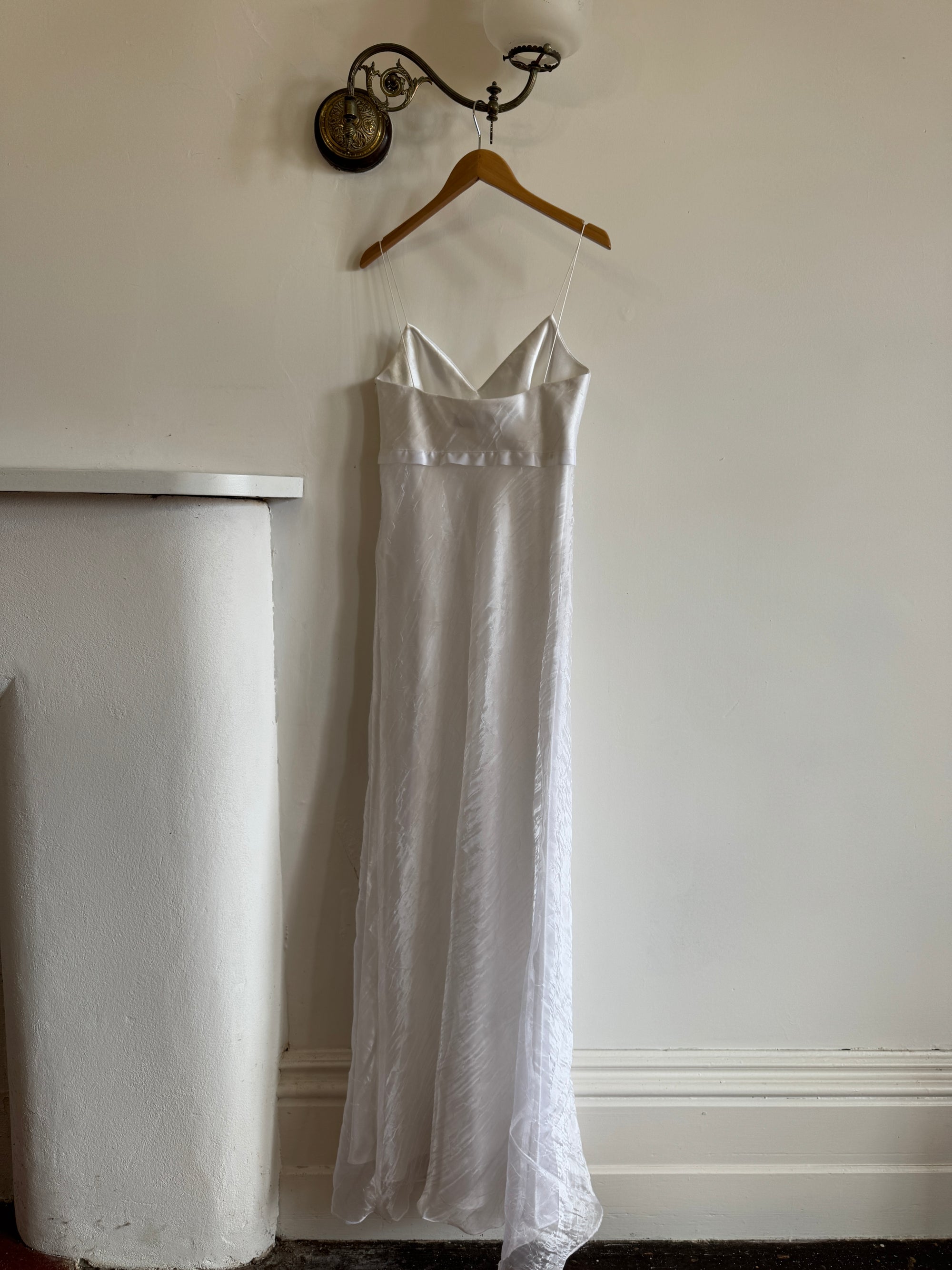 Vintage 90s Crinkle Organza Slip Wedding Dress with Bow White