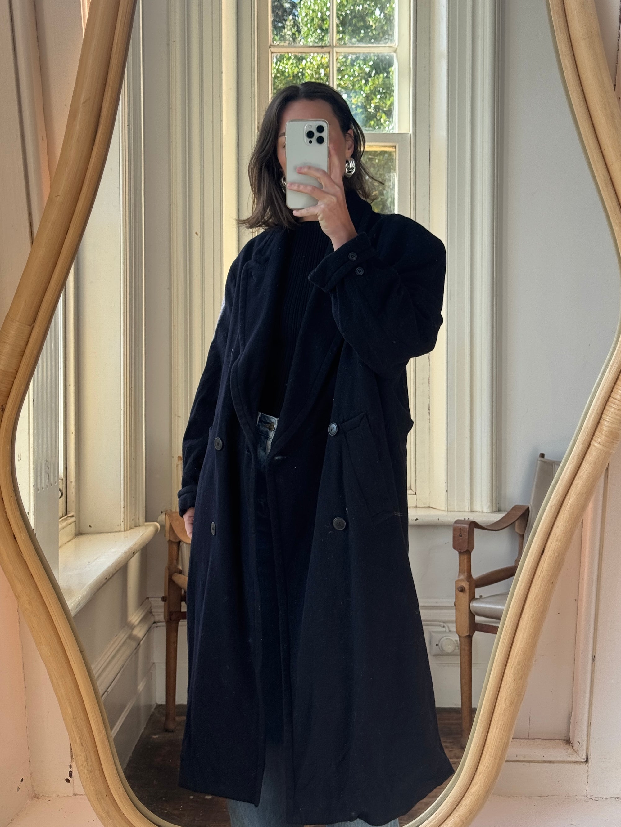 Vintage Australian Made Wool and Cashmere Oversized Coat Noir
