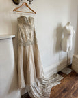 Vintage 90s Pure Silk Drop Waist Beaded Halter Gown with Cathedral Train