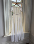 Vintage 70s White Chiffon Smocked Puff Sleeve Wedding Dress