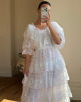 Vintage 70s Tiered Lace Wedding Dress Crisp White