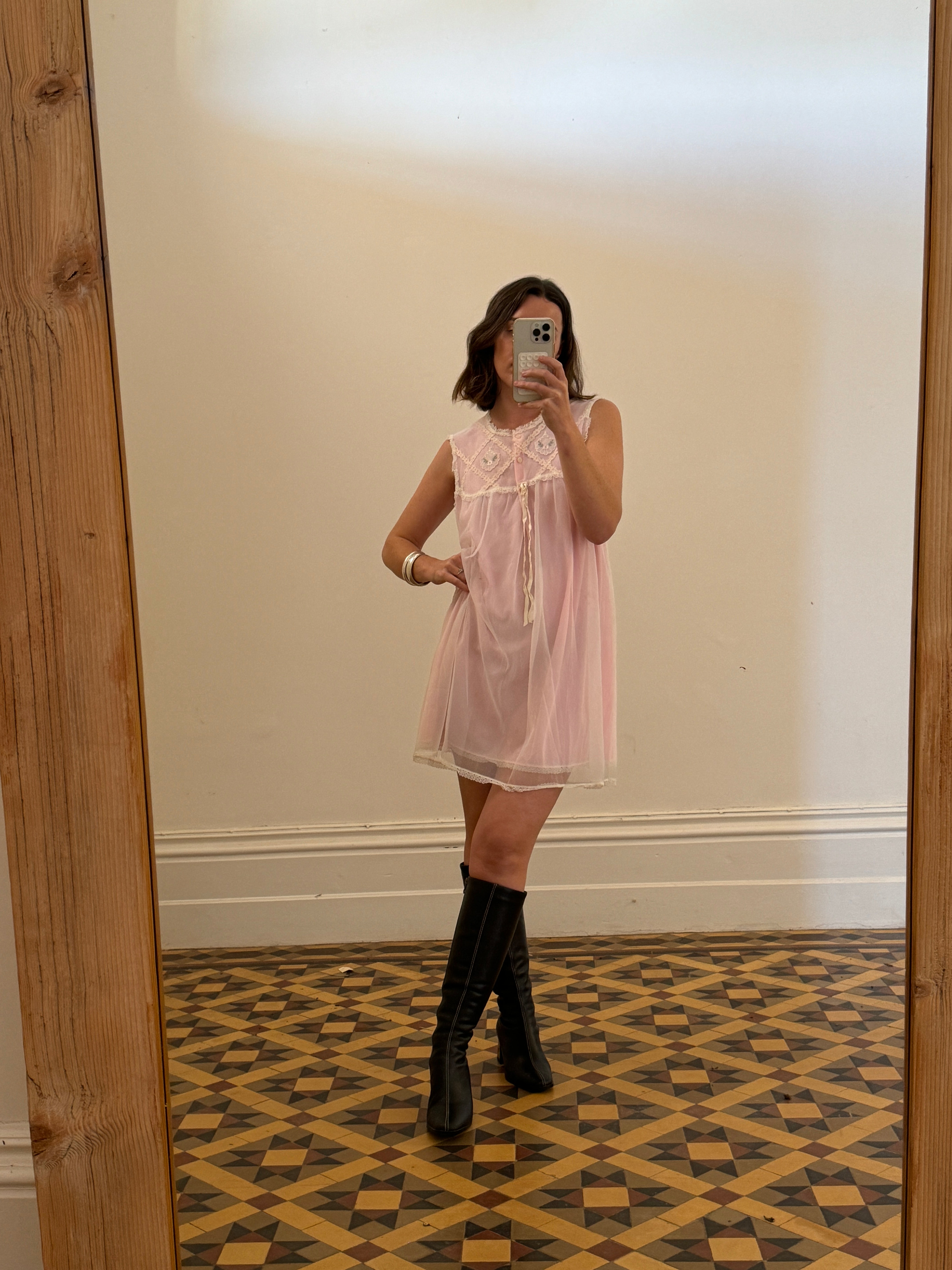 Vintage Pink Embroidered Babydoll Tunic