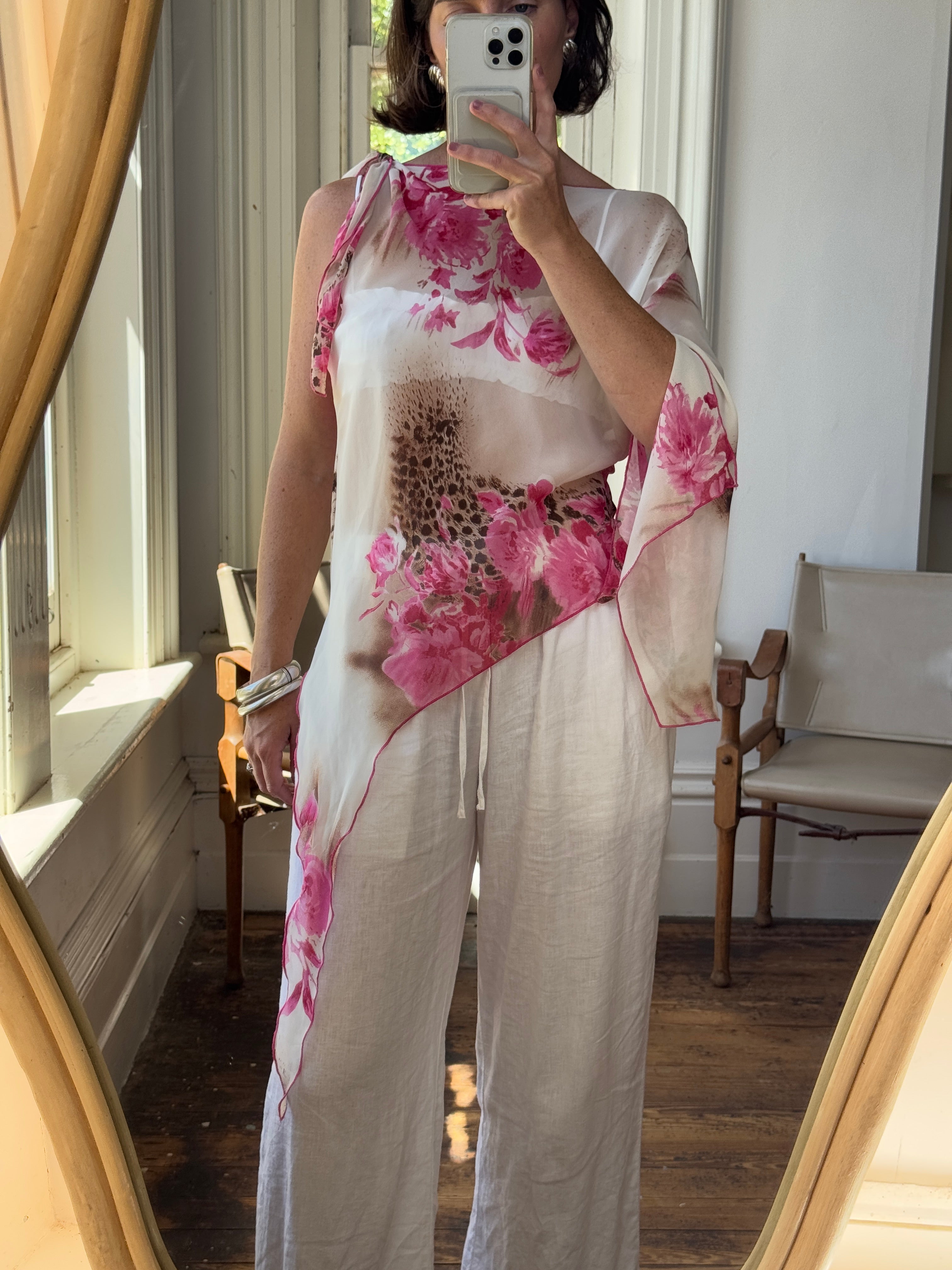Vintage Y2K Leopard Floral Sheer Fairy Top
