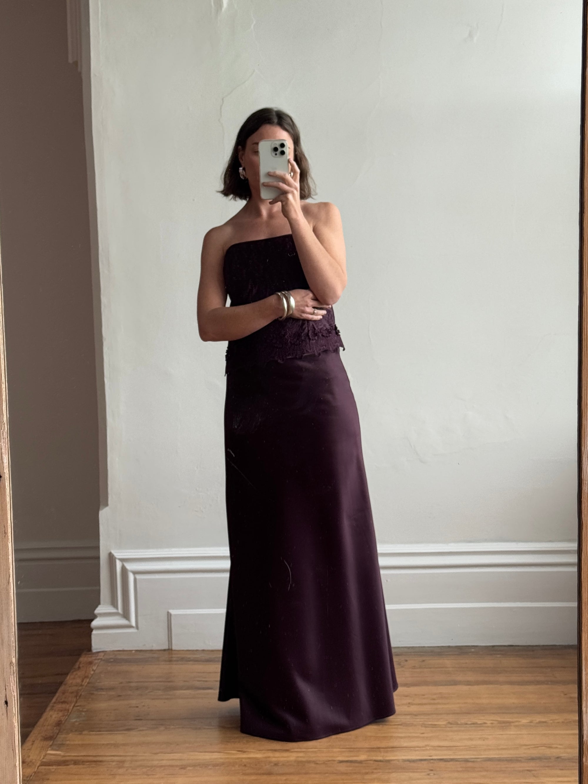 Vintage 90s Two Piece Aubergine Satin Prom Set