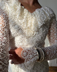 Vintage 90s Italian Crochet Column Frill Dress with Matching Bag