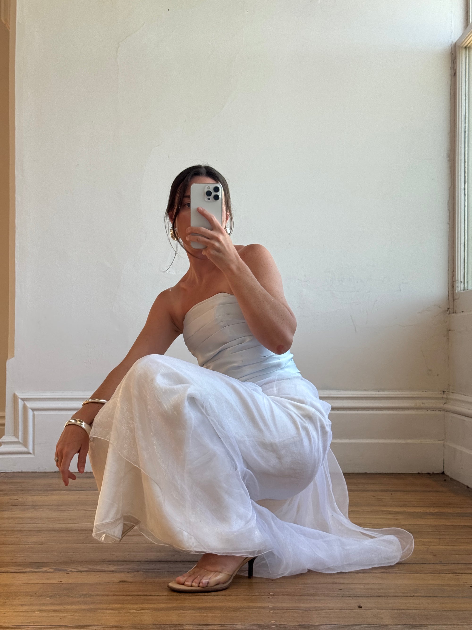 Vintage 90s Organza Prom Skirt Ivory