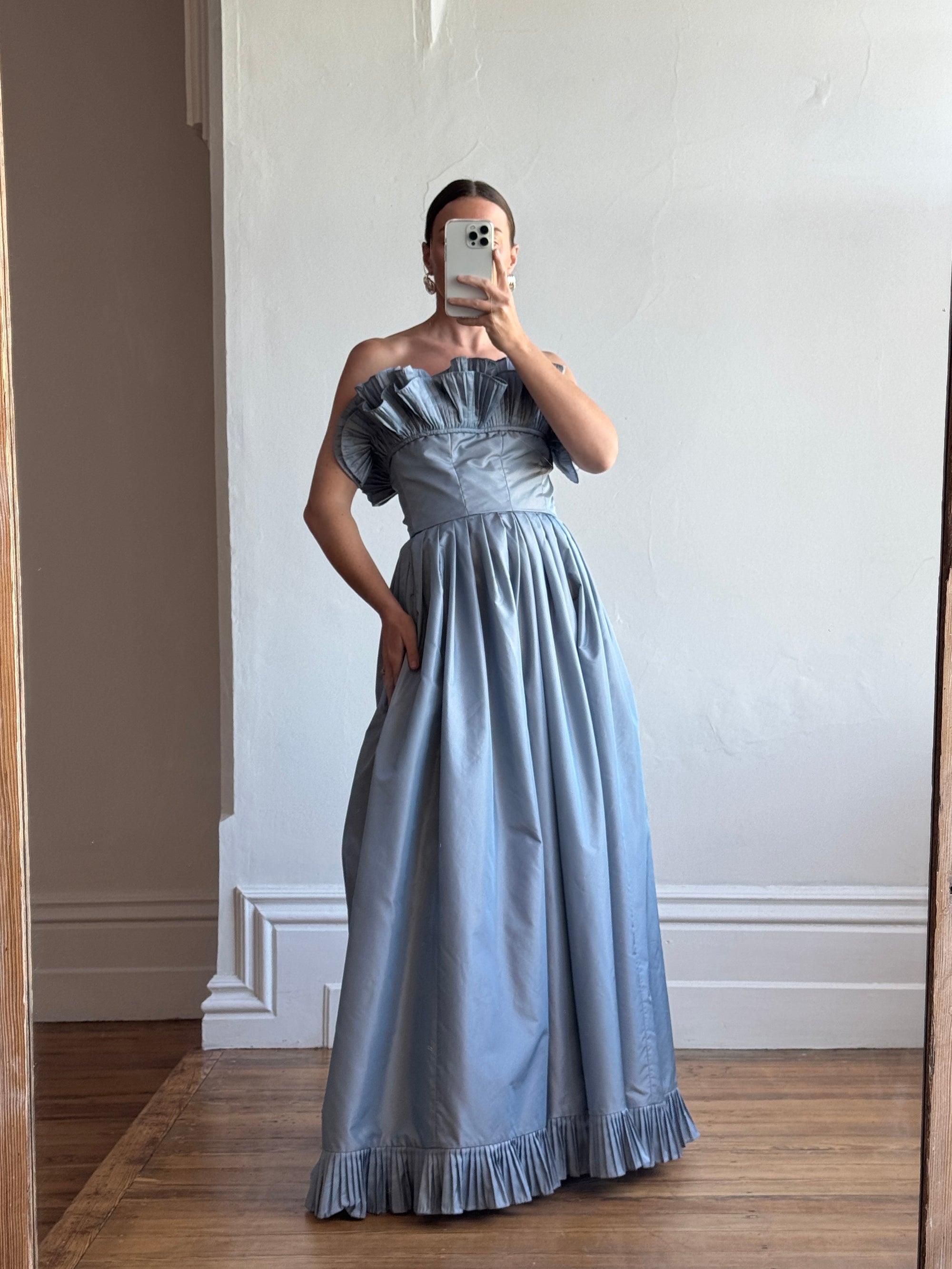 Vintage 80s Taffeta Gown Duck Egg Blue