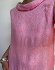 Vintage 80s Boat Neck Crinkle Dress Hot Pink
