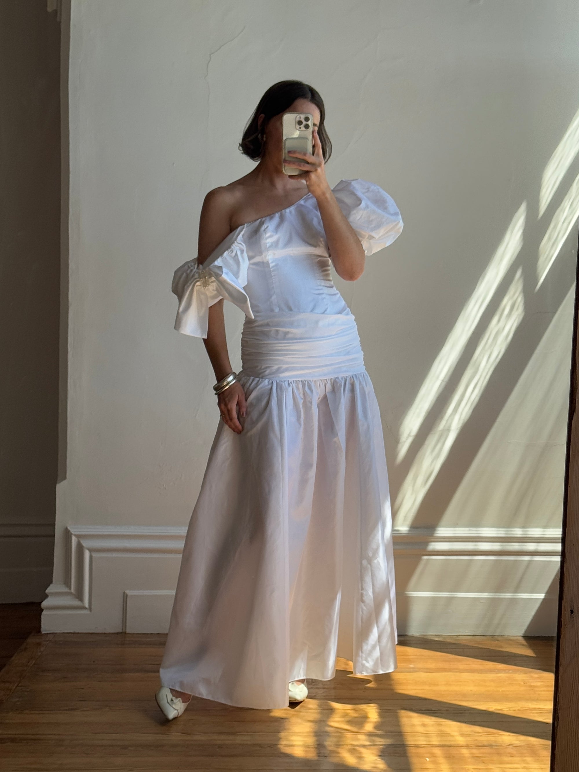 Vintage 80s Asymmetrical Taffeta Drop Waist Wedding Dress Call Me The Breeze Vintage 80s Asymmetrical Taffeta Drop Waist Wedding Dress Call Me The Breeze