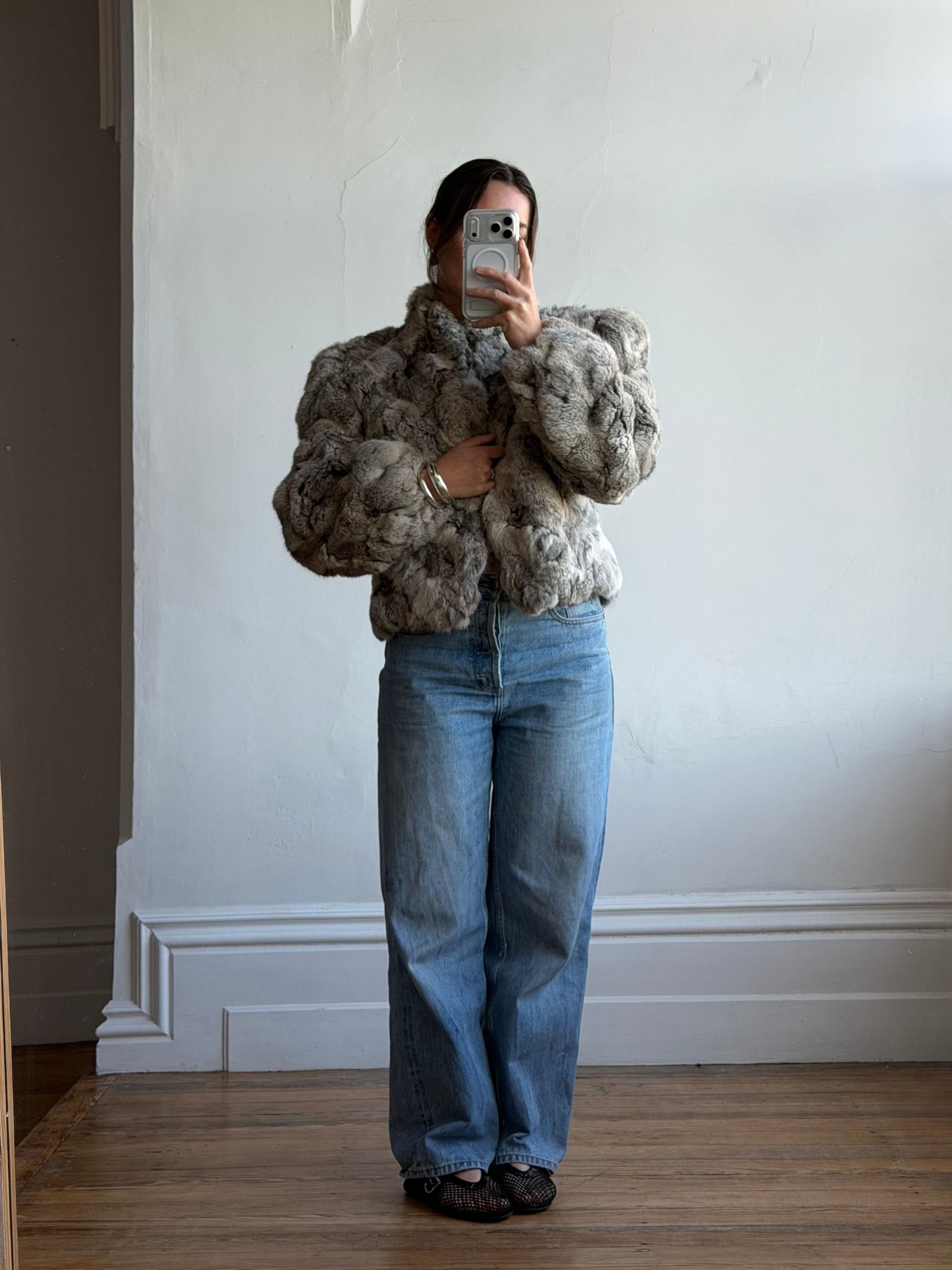 Vintage 60s Chunky Rabbit Fur Jacket Arctic