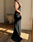 Vintage 90s Low Jersey Evening Dress Rhinestone Snake Noir