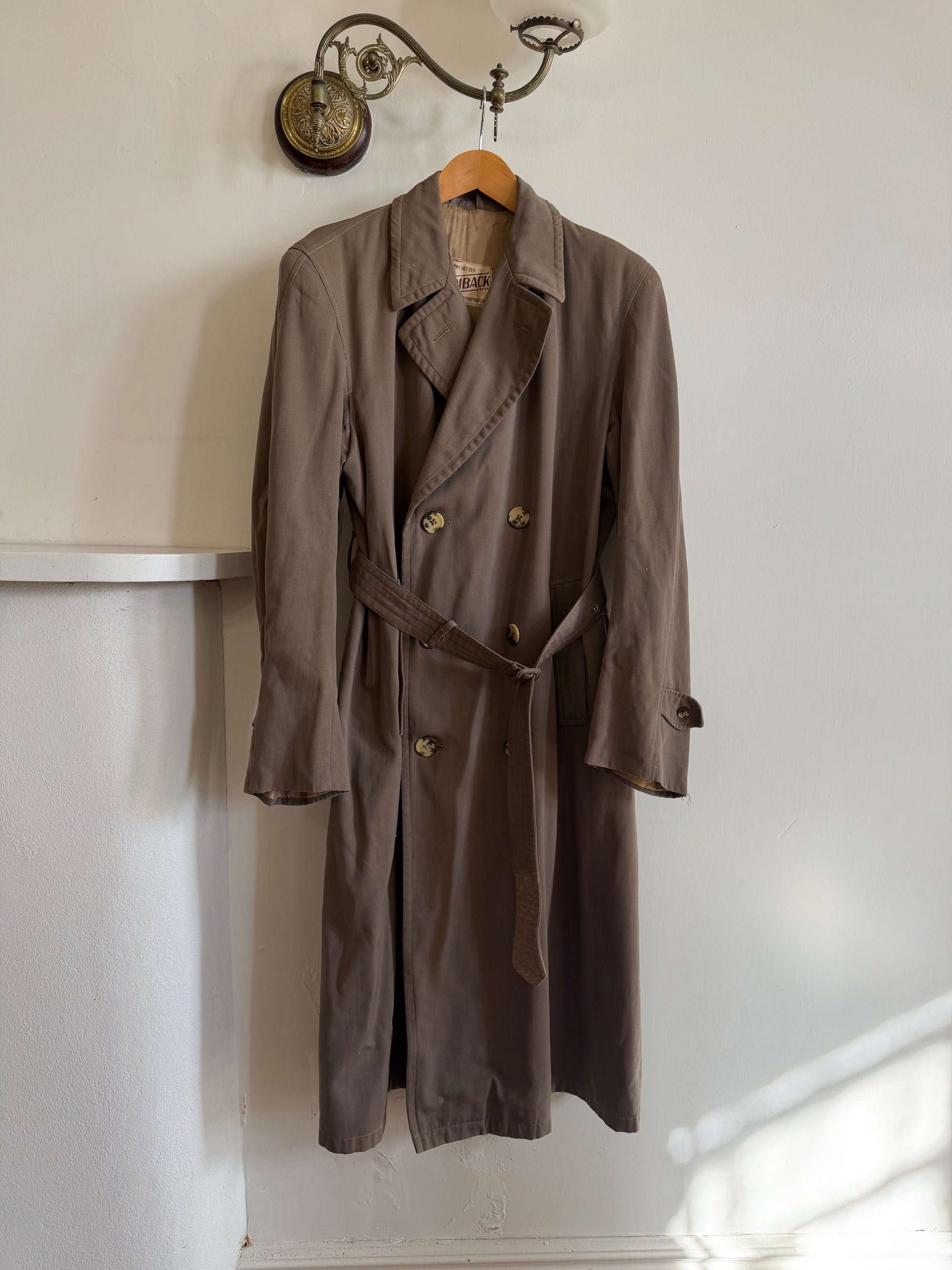 Vintage 70s Showerproof Double Breasted Trench Coat Olive