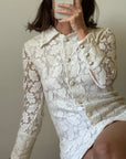 Vintage 70s Lace Button Up Micro Mini