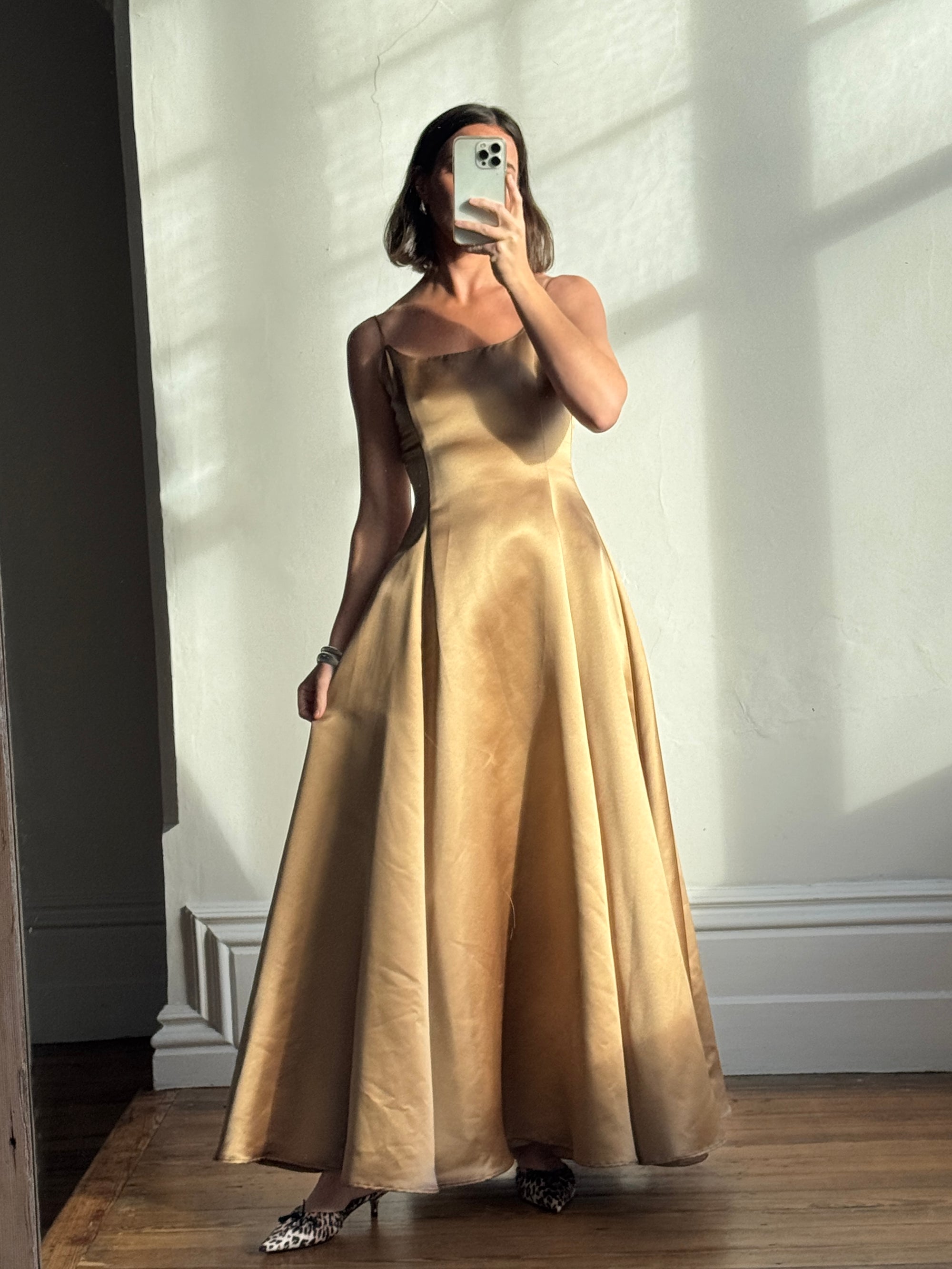Vintage 90s Ralph Lauren Brass Satin Gown