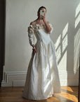 Vintage 80s Pure Silk Rosette Off Shoulder Gown