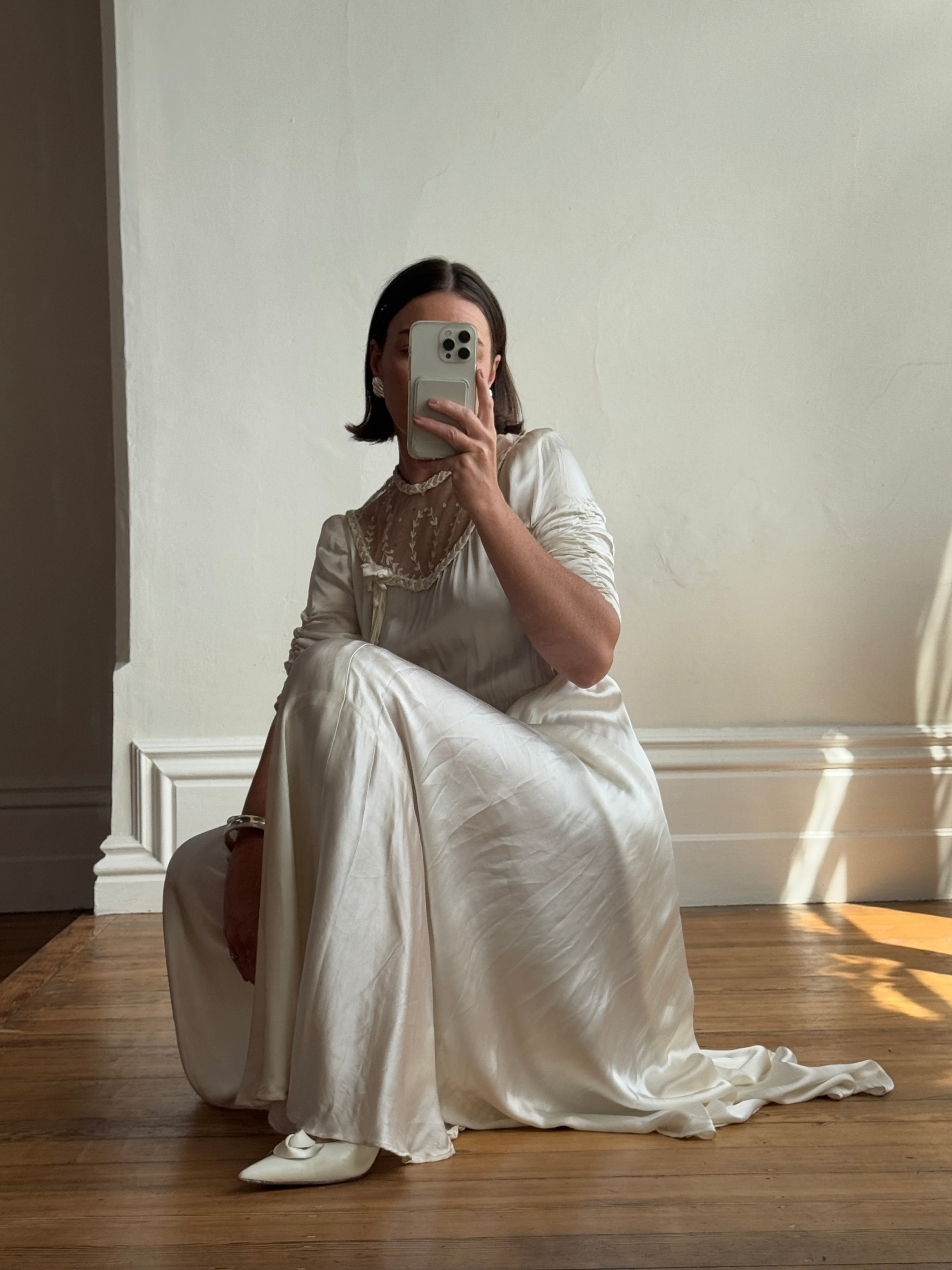 Vintage 50s Liquid Satin Wedding Dress With Lace