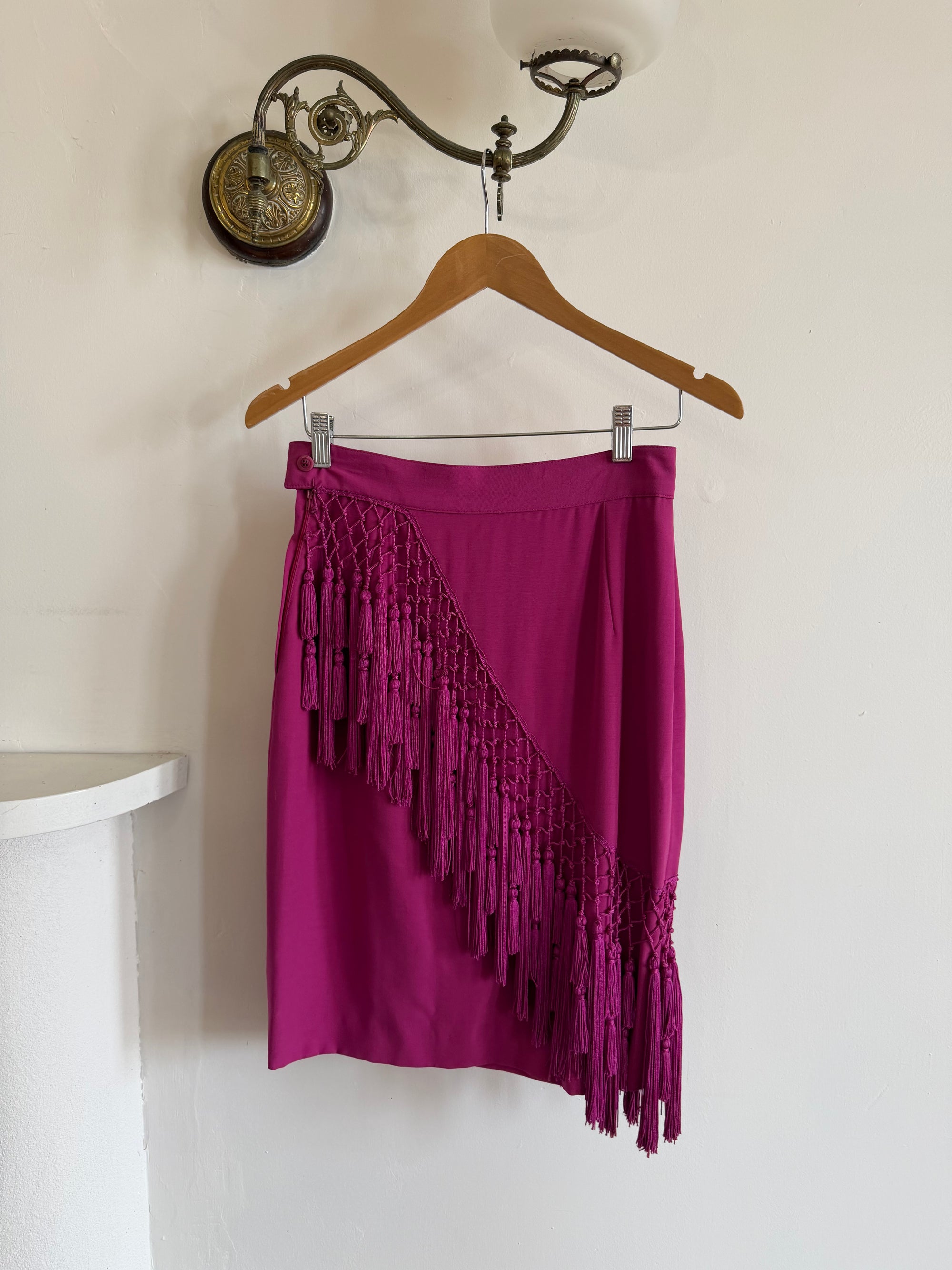 Vintage 80s Gianni Versace Couture Tassel Skirt Fuschia