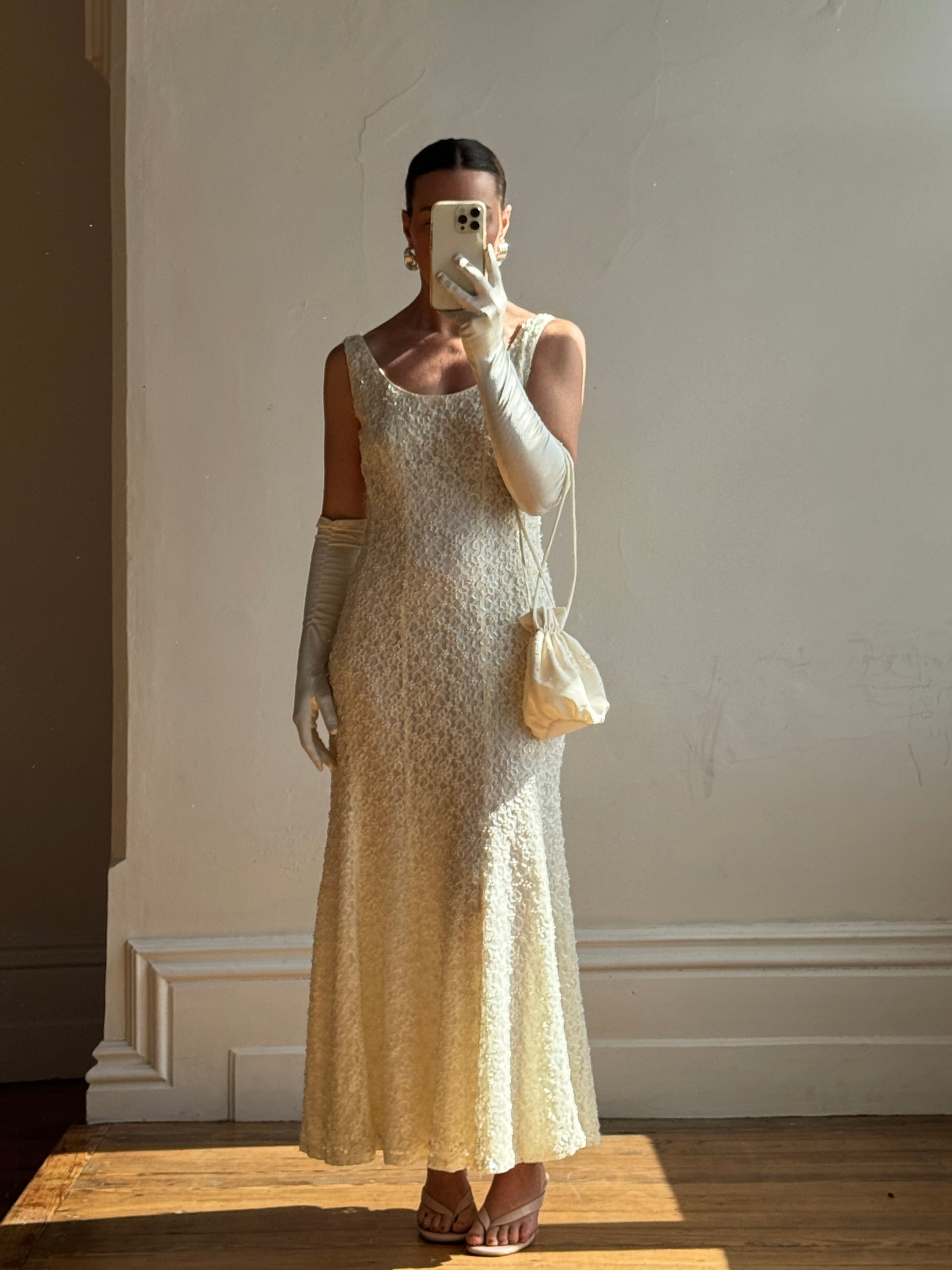 Vintage 90s Beaded Fluted Bridal Slip Set