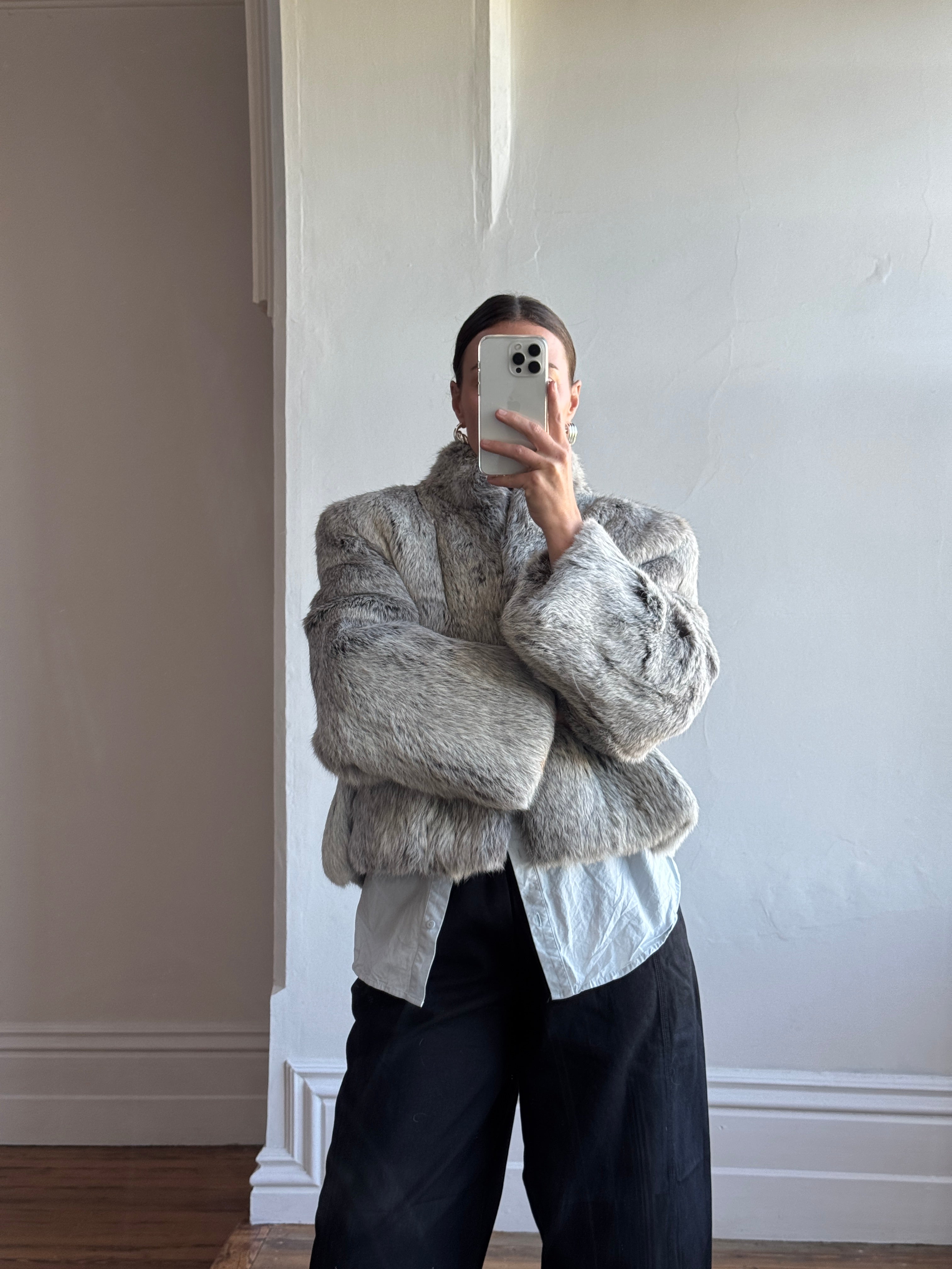 Vintage Grey Marle Fur Cropped Coat