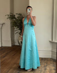 Vintage 90s A-Line Aqua Prom Dress with Rhinestones