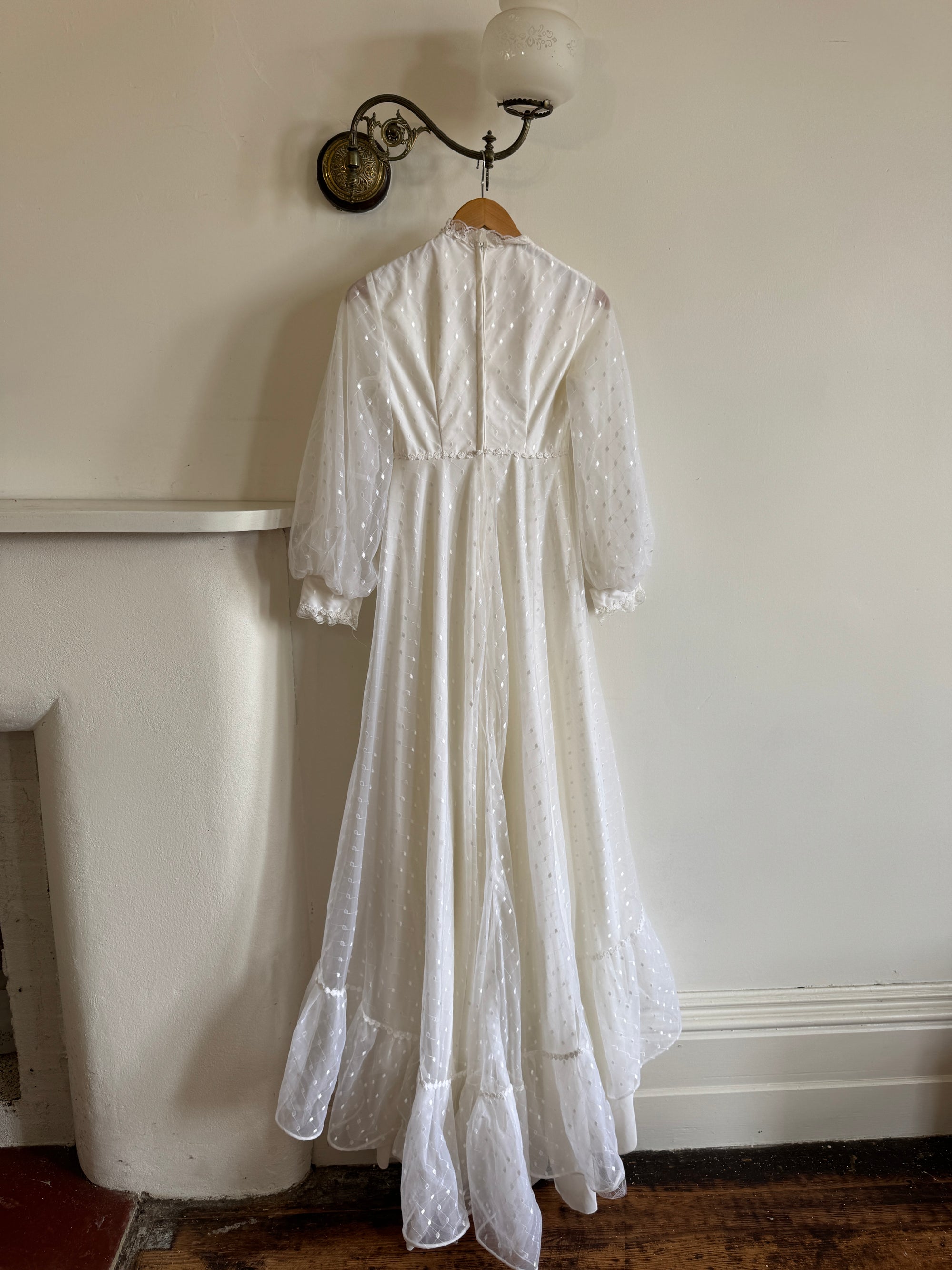 Vintage 70s Swiss Dot Prairie Wedding Dress