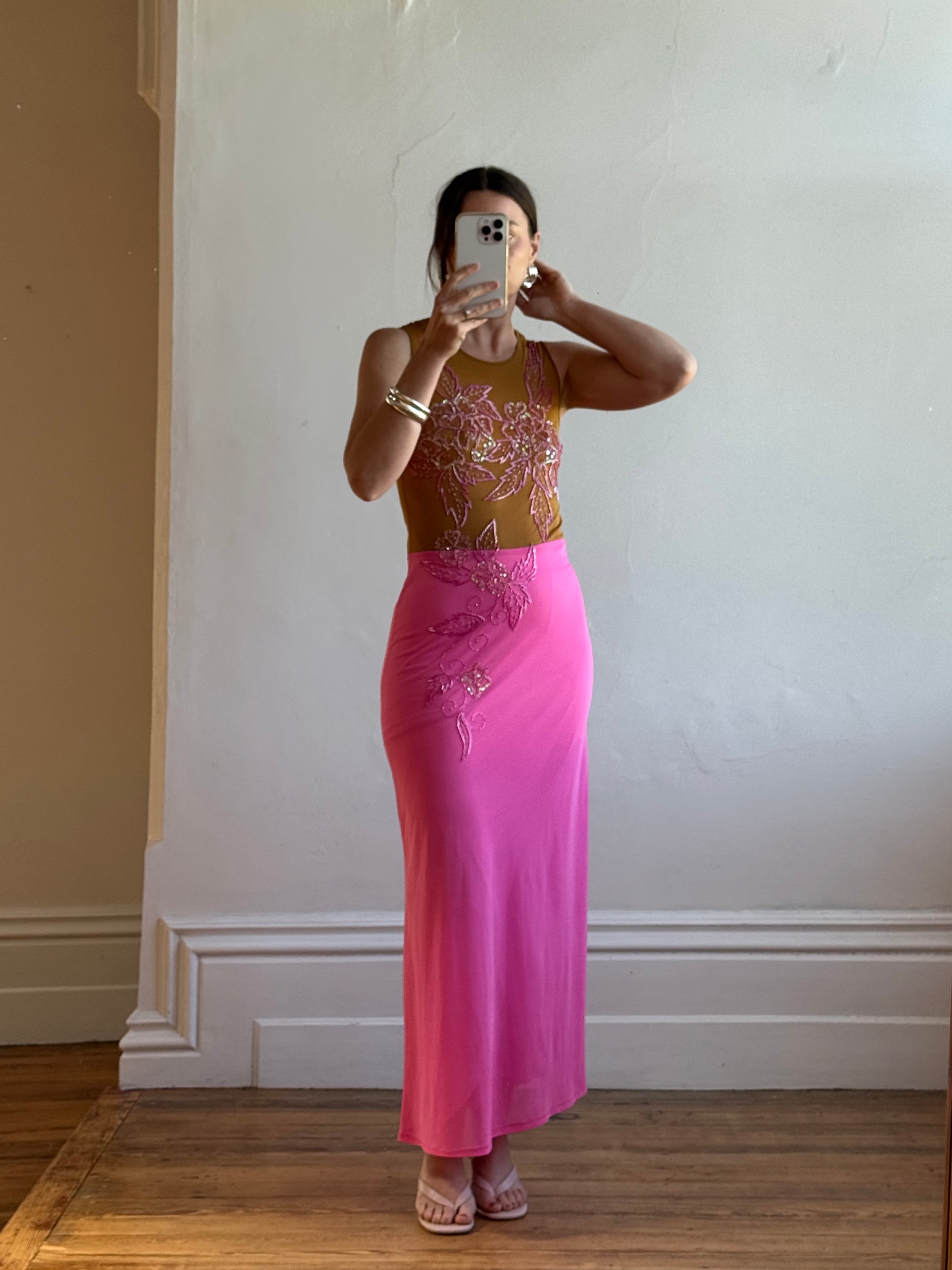 Vintage Y2K Naked Embellished Bodycon Midi Hot Pink