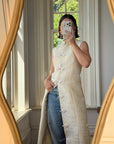 Vintage 60s Brocade Longline Qipao Cream