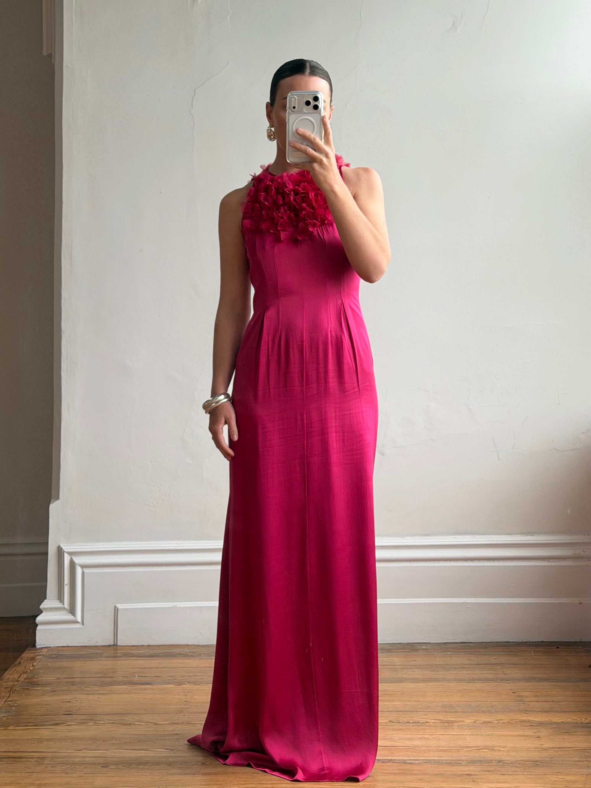 Vintage Valentino Pure Silk Organza Petal Gown Fuschia
