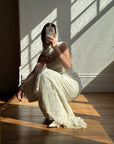 Vintage 90s Boho Lace Net Empire Wedding Dress