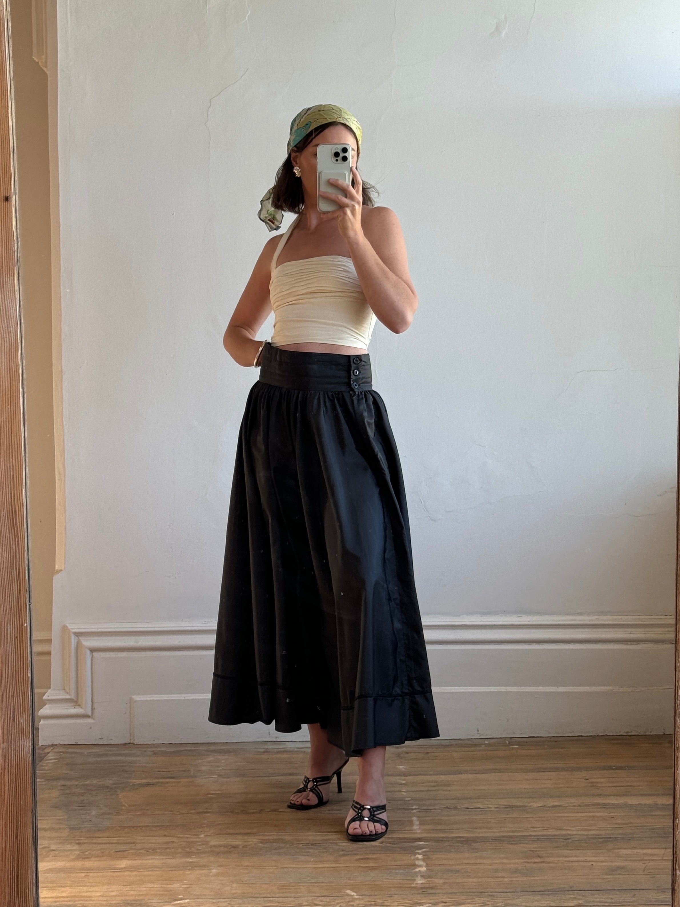 Vintage 70s Black Full Circle Taffeta Maxi Skirt