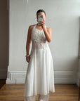 Vintage 90s Daisy Sheer Halter Midi Dress White