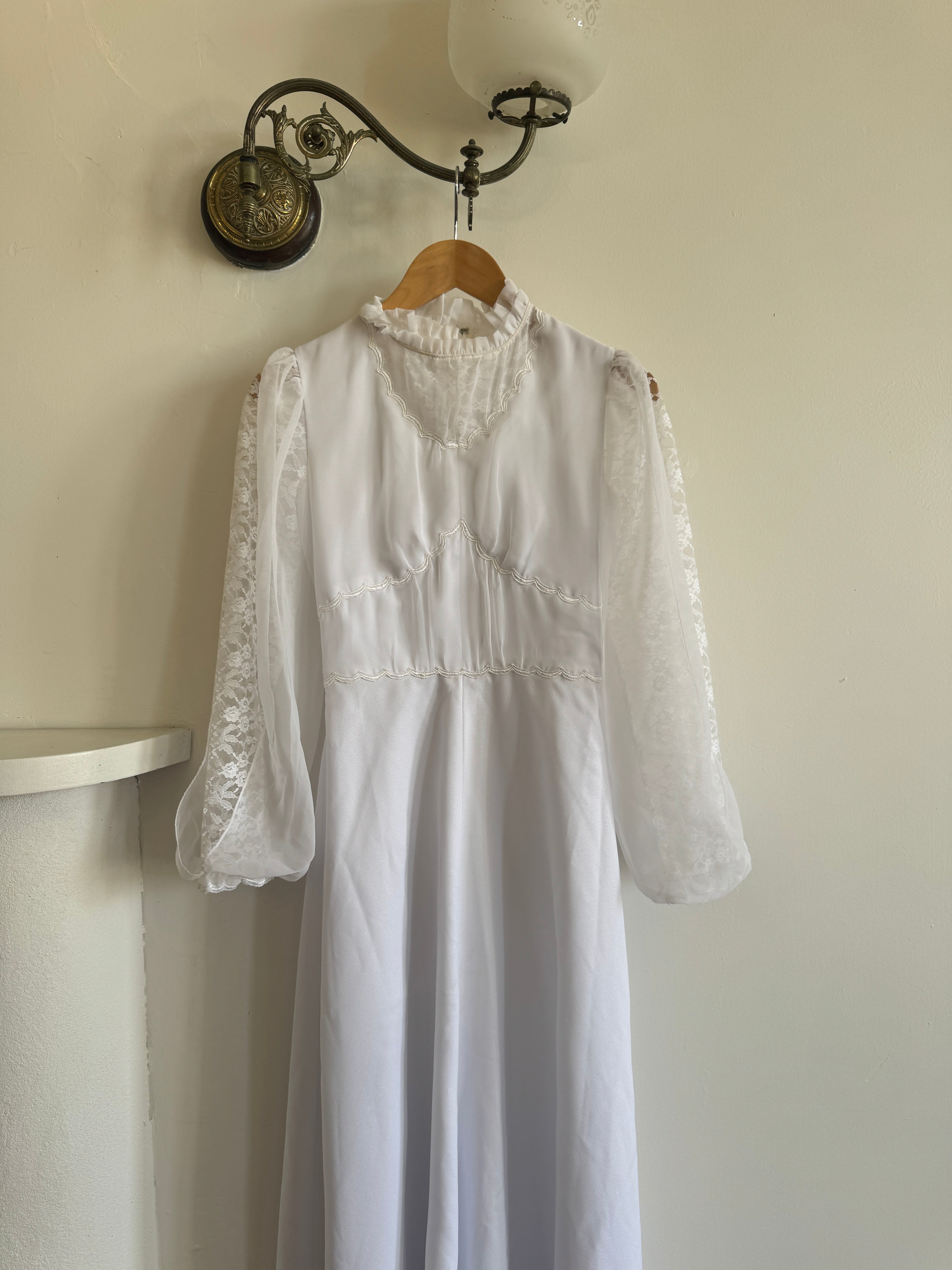 Vintage 70s Panelled Bridal Midi Dress Snow